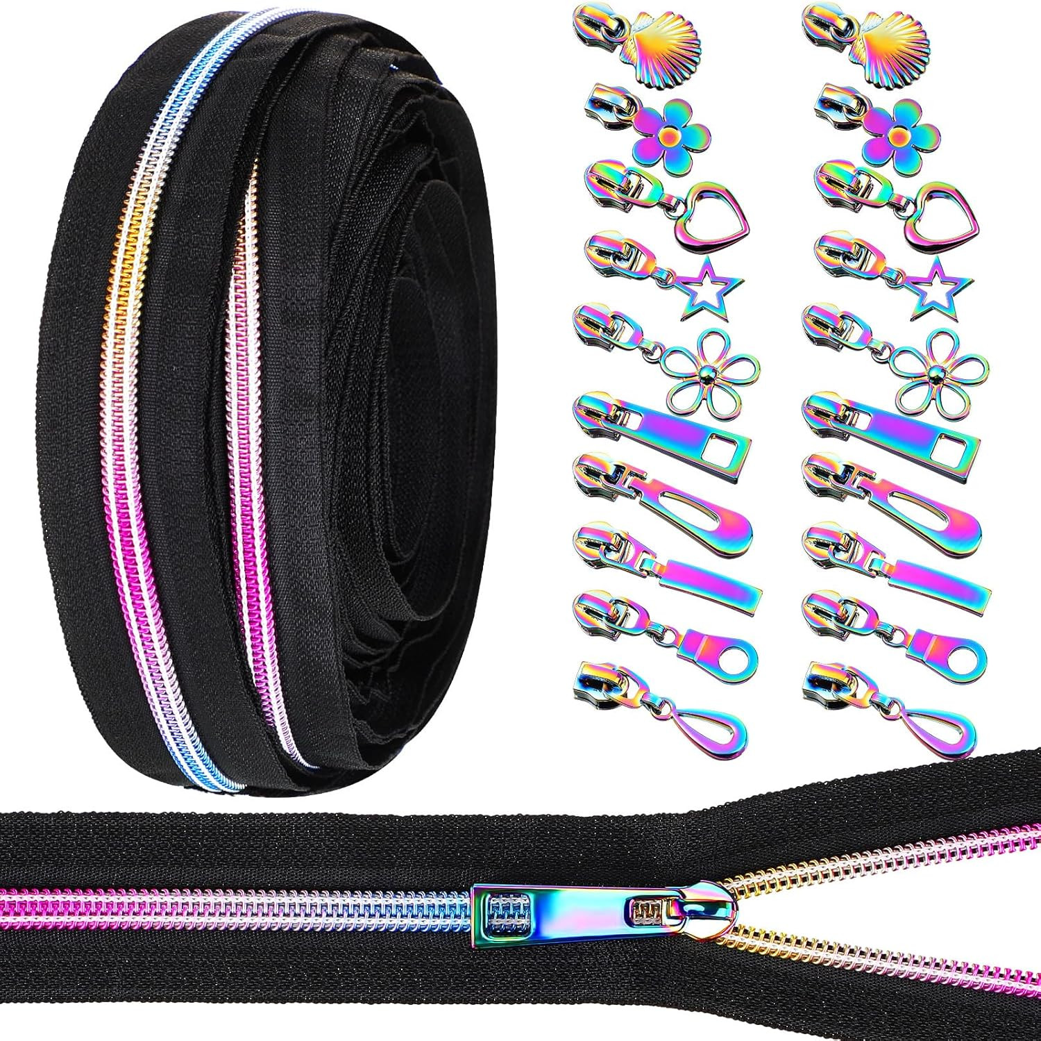 Zeyune #5 Rainbow Zipper Tape by the Yard 10 Yards Rainbow Teeth Nylon Zipper
