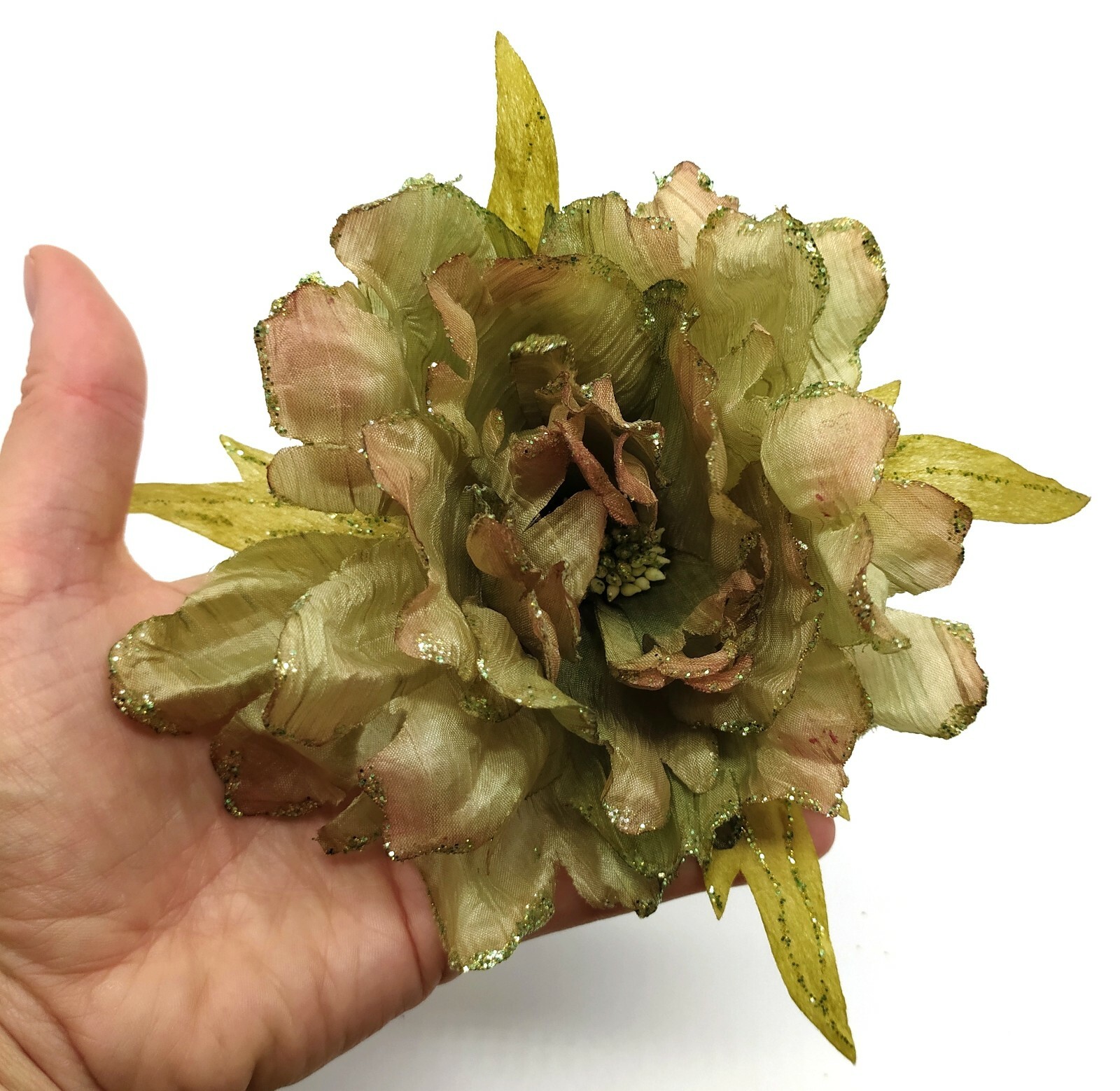F006 Sage Green Peonia Flower Clip-On – Christmas Decoration Artificial Flower