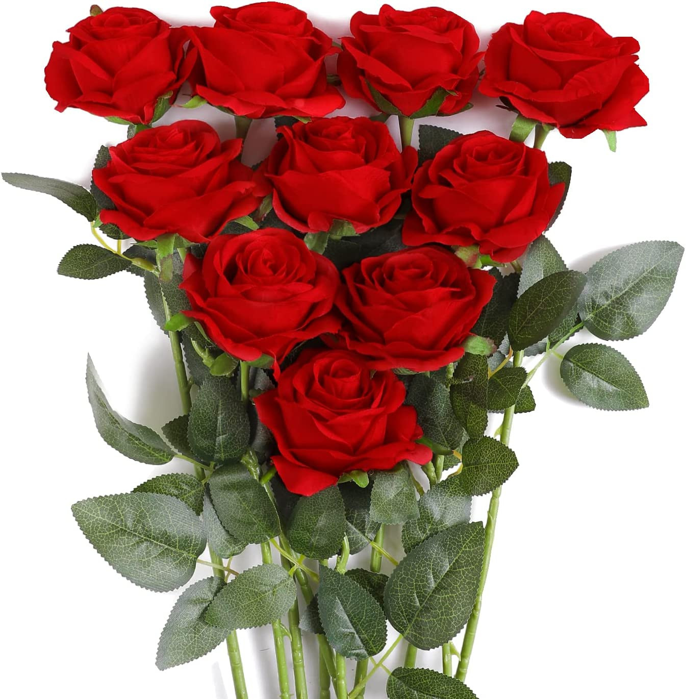 10Pcs Artificial Roses Flowers, Realistic Blossom Roses, Real Touch Silk Rose, S