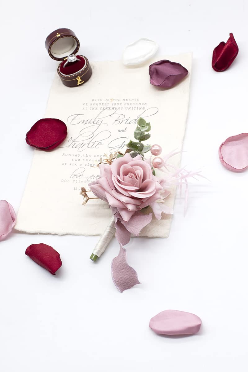 Dusty Pink Corsage and Boutonniere Set, Artificial Flower Wrist Bracelets, Ho…