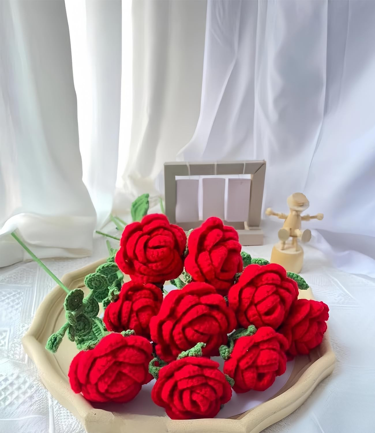 Crochet Flowers, DIY Crochet Roses Bouquet, Finished Handmade Flowers, Artificia