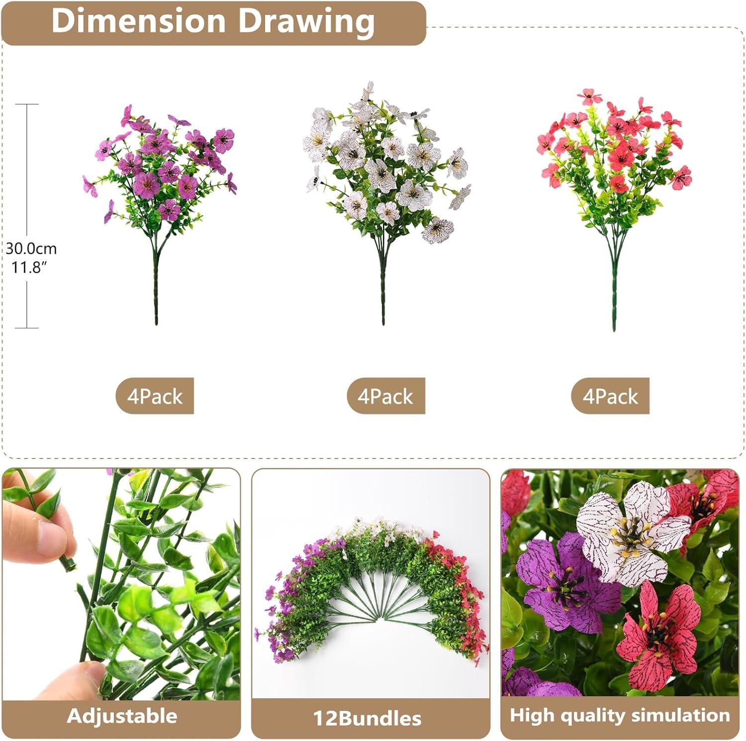 Artificial Flowers Outdoor Fake Plants 12 Bundles UV Resistant Colorful Daisy