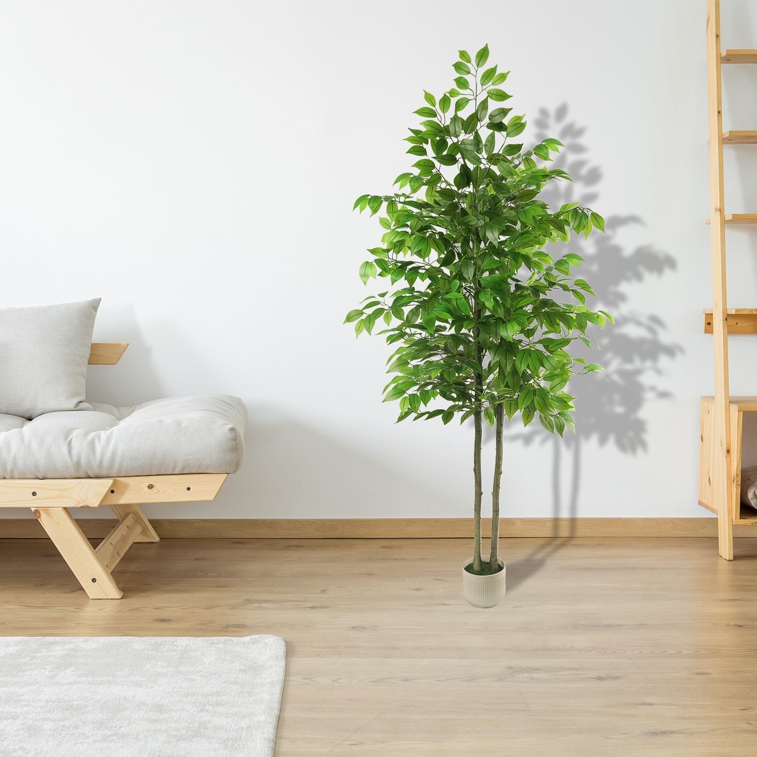 Artificial Ficus Tree 6FT Tall, Artificial Plants Indoor with White Planter Faux