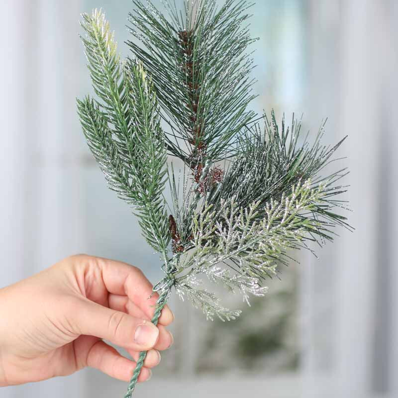 Lot of 4 Silver Glittered Artificial Pine and Cedar 12-3/4″ Picks
