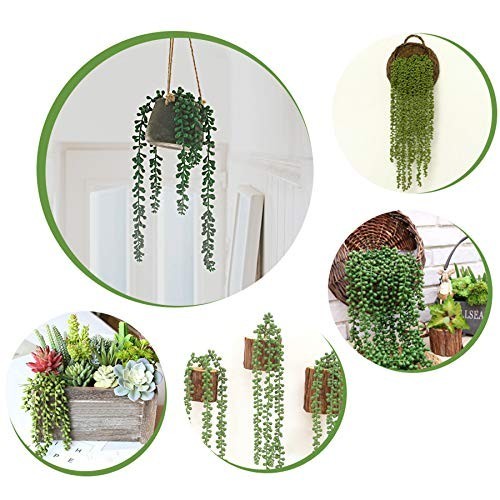 Artificial Succulent Plants 2PCS 13.4 Inch Hanging Faux String of Pearls Decor