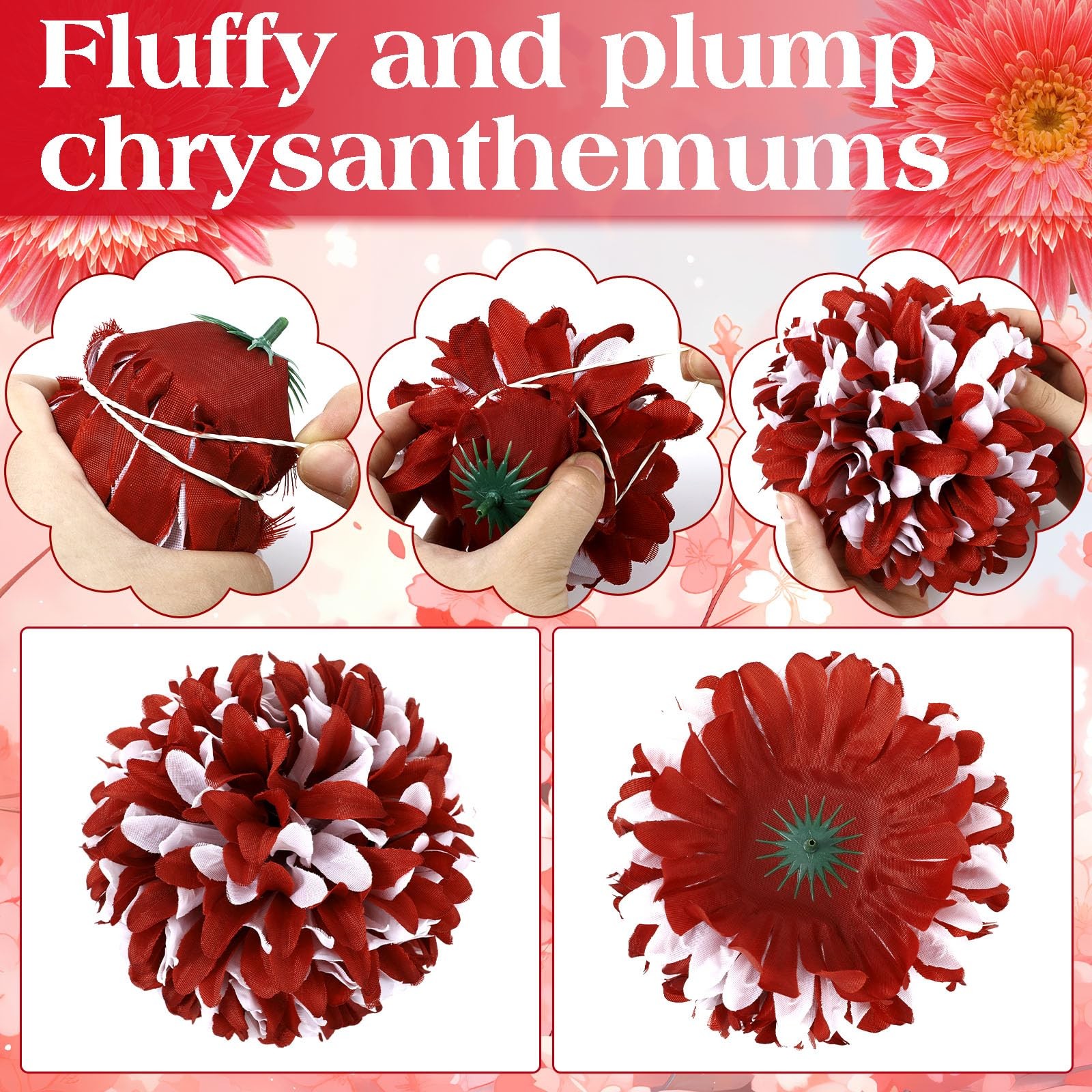 3 Pcs Red and White Homecoming Mum Flowers 6.5″ Silk Homecoming Mum Supplies …