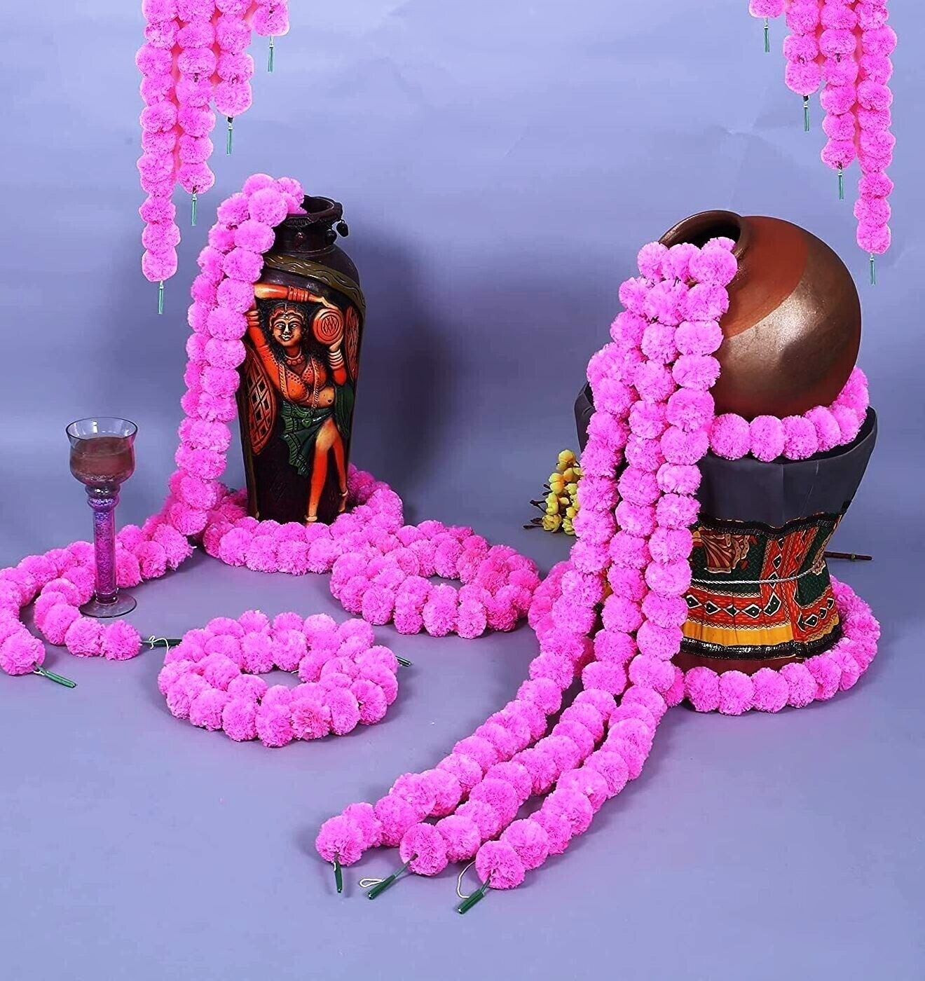 Wholesale Indian Pink Marigold Flower Mehndi Decoration Artificial Garlands