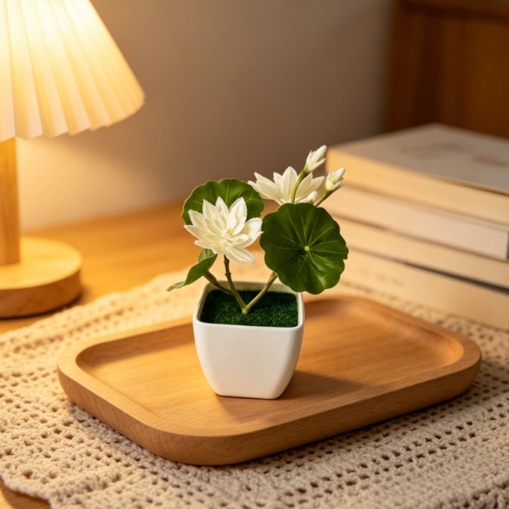 Soft Rubber Artificial Lotus Flower in Pot for Indoor Outdoor Decor Use