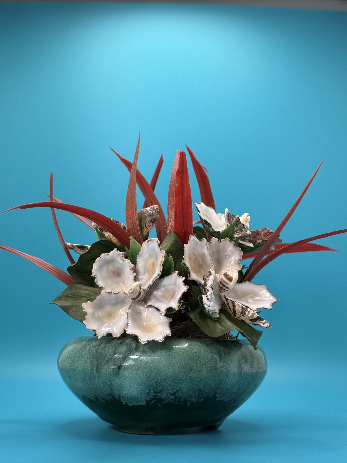 Handmade Seashell Flower Arrangement with Realistic Detailing in Ceramic Base