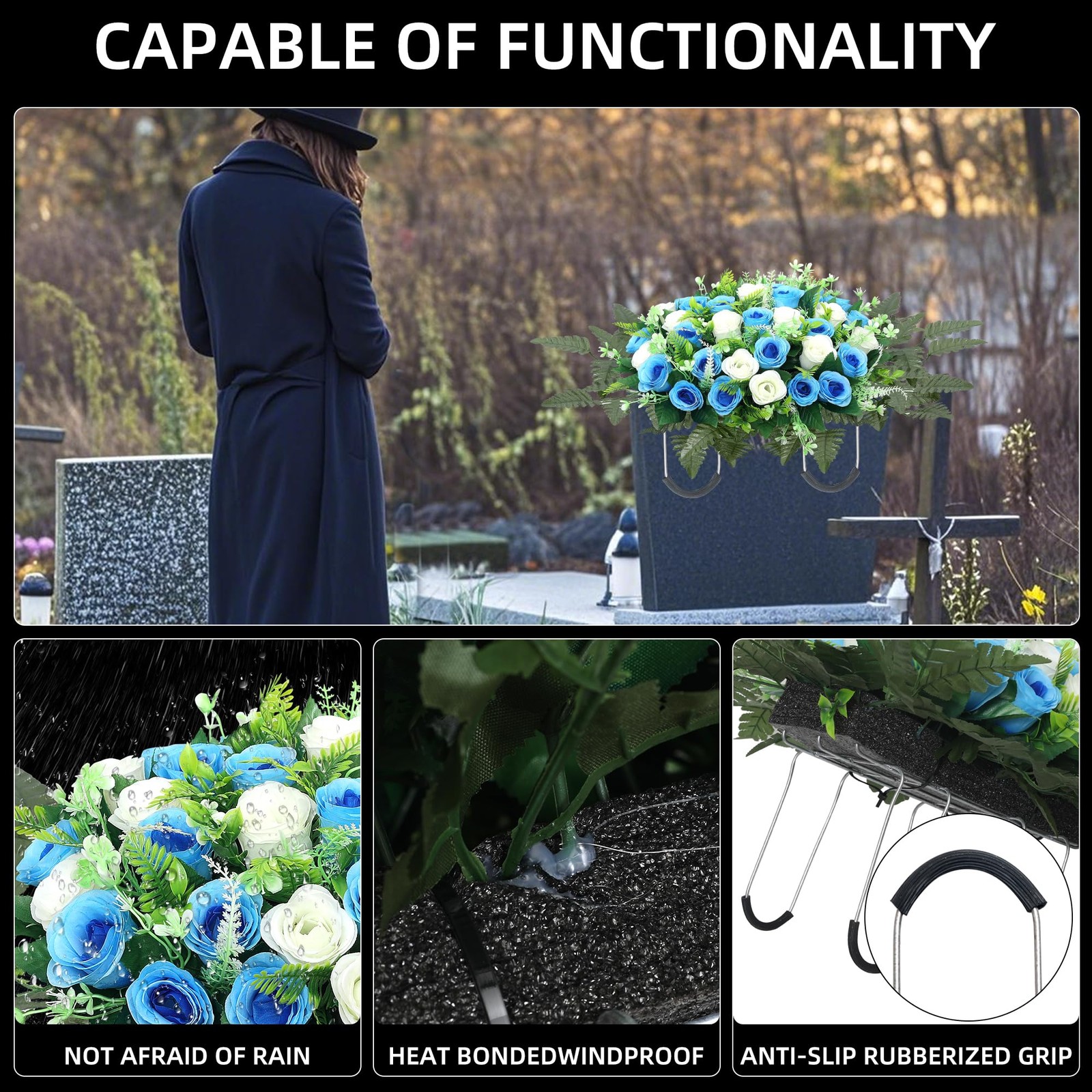 QSBOFOST Large Artificial Cemetery Flowers for Grave,Headstone Flower Saddle …