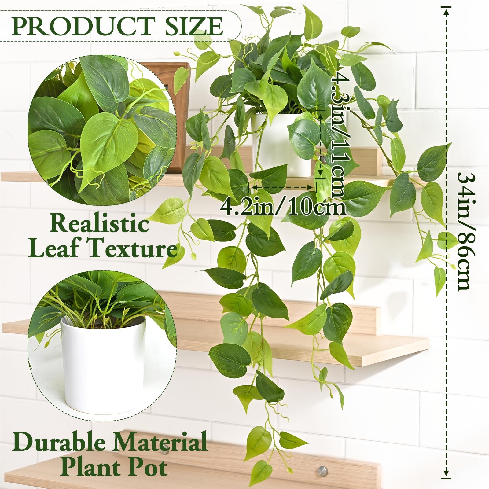 1 PCS 34″ Artificial Plants Indoor Realistic Fake Pothos Hanging Silk Vines