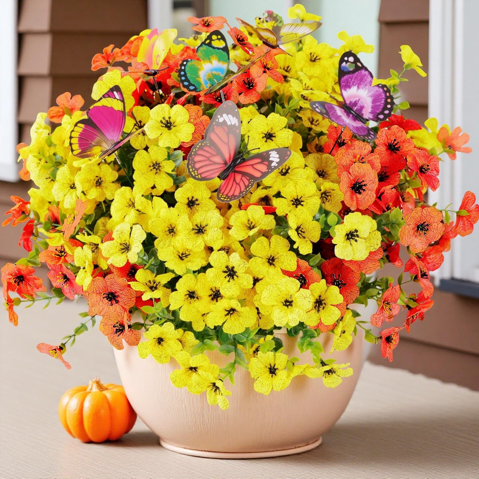 20 Bundles Artificial Flowers for Outdoors‌ and 6 Faux Butterflies