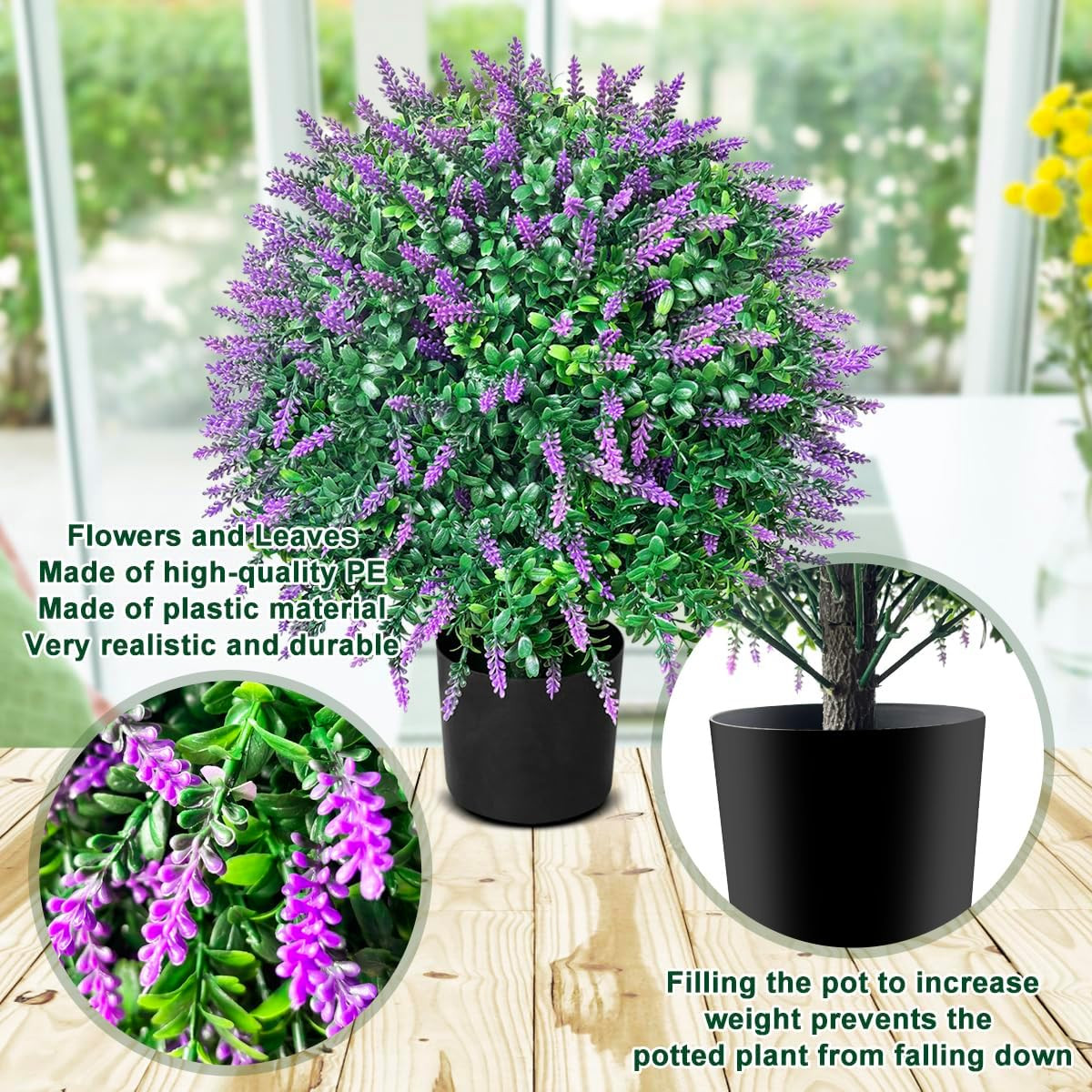 Set of 2 Tall Lavender Topiary Ball Trees – UV Resistant Potted Plants