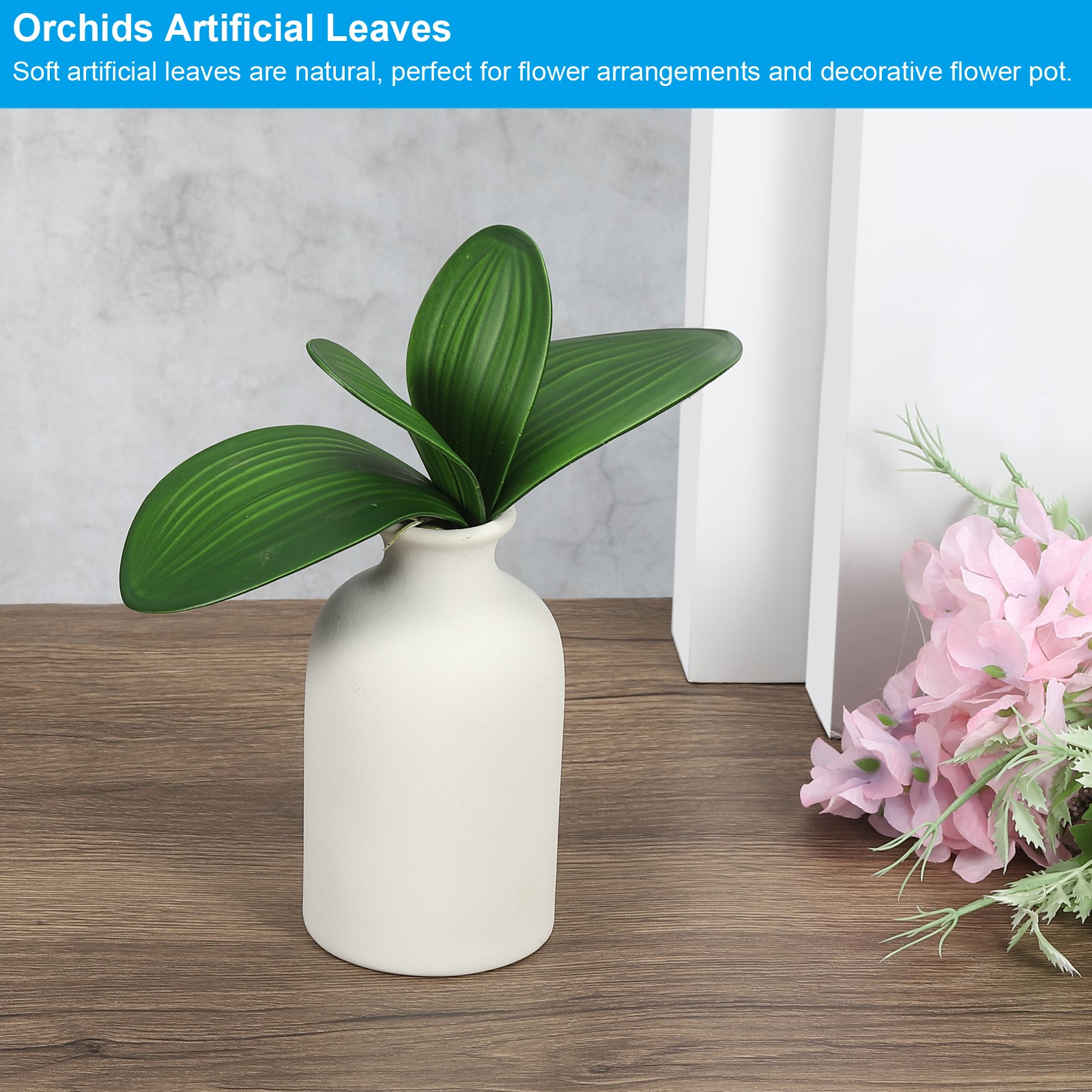 2Pcs, Faux Orchid Leaves 4 Petals Small Artificial Phalaenopsis Leaf with Stems