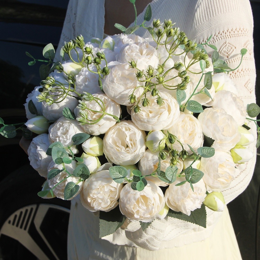 5 Head Peony Rose Bouquet Artificial Flowers for Weddings and Home Decor
