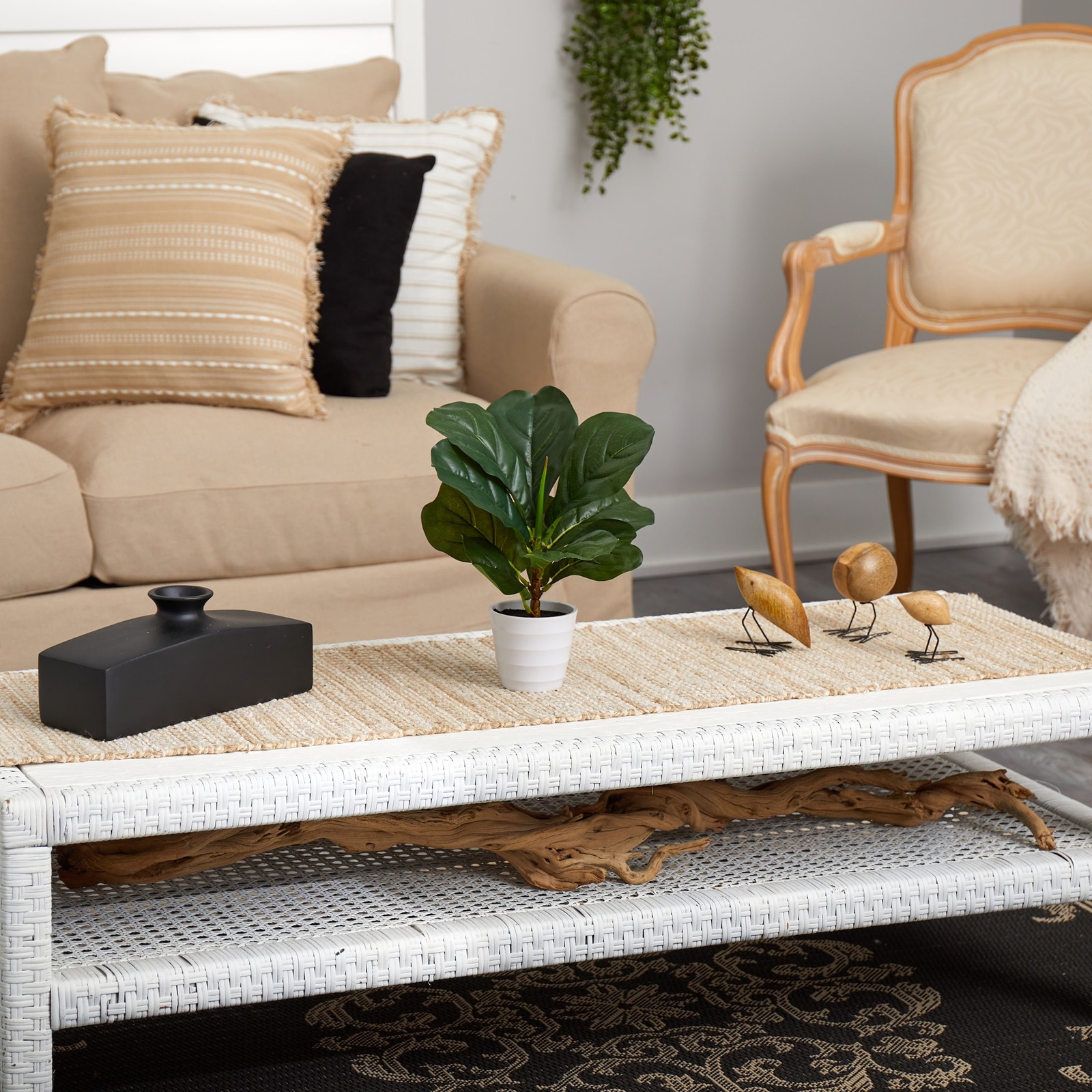 11 Inch Faux Fiddle Leaf Plant in White Planter Real Touch Indoor Decor