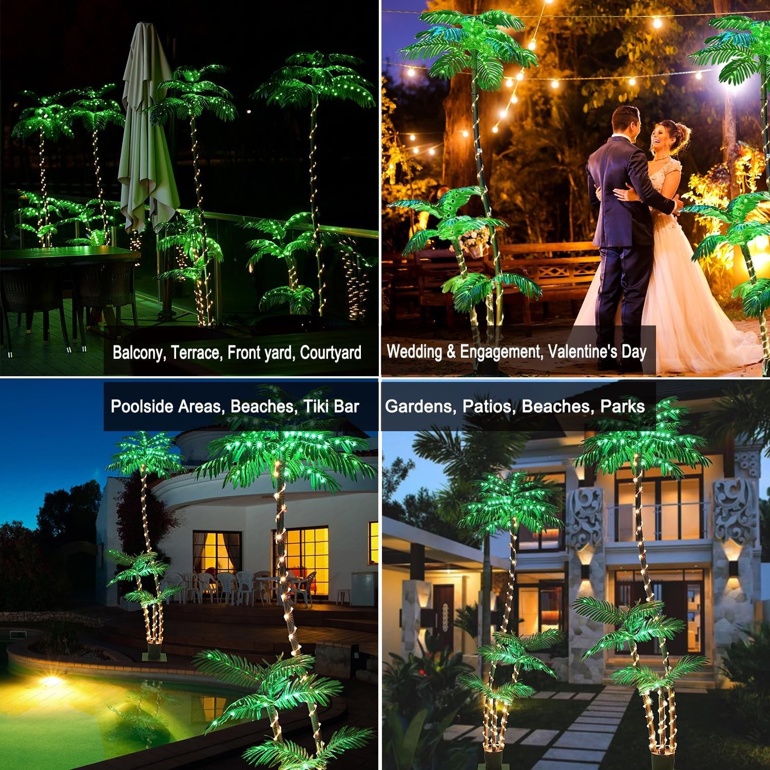 7FT Lighted Artificial Palm Tree with Three Trunks and 260 LED Lights – Green