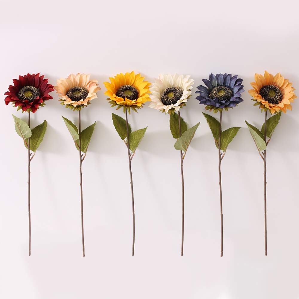 7PCS White Sunflowers Artificial Flowers, Fake Silk Sunflower with Stem Vinta…