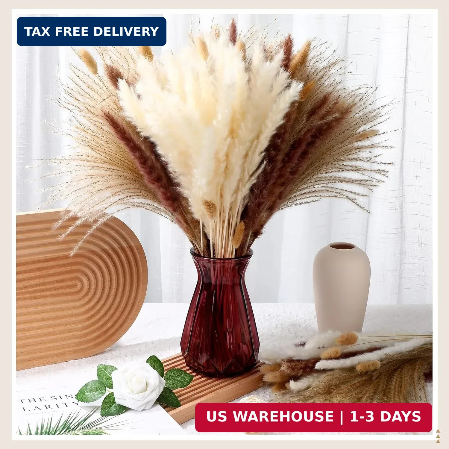 280 Pcs Natural Dried Pampas Grass Decor 17 Inch Boho Dried Flowers Bouquet Cont