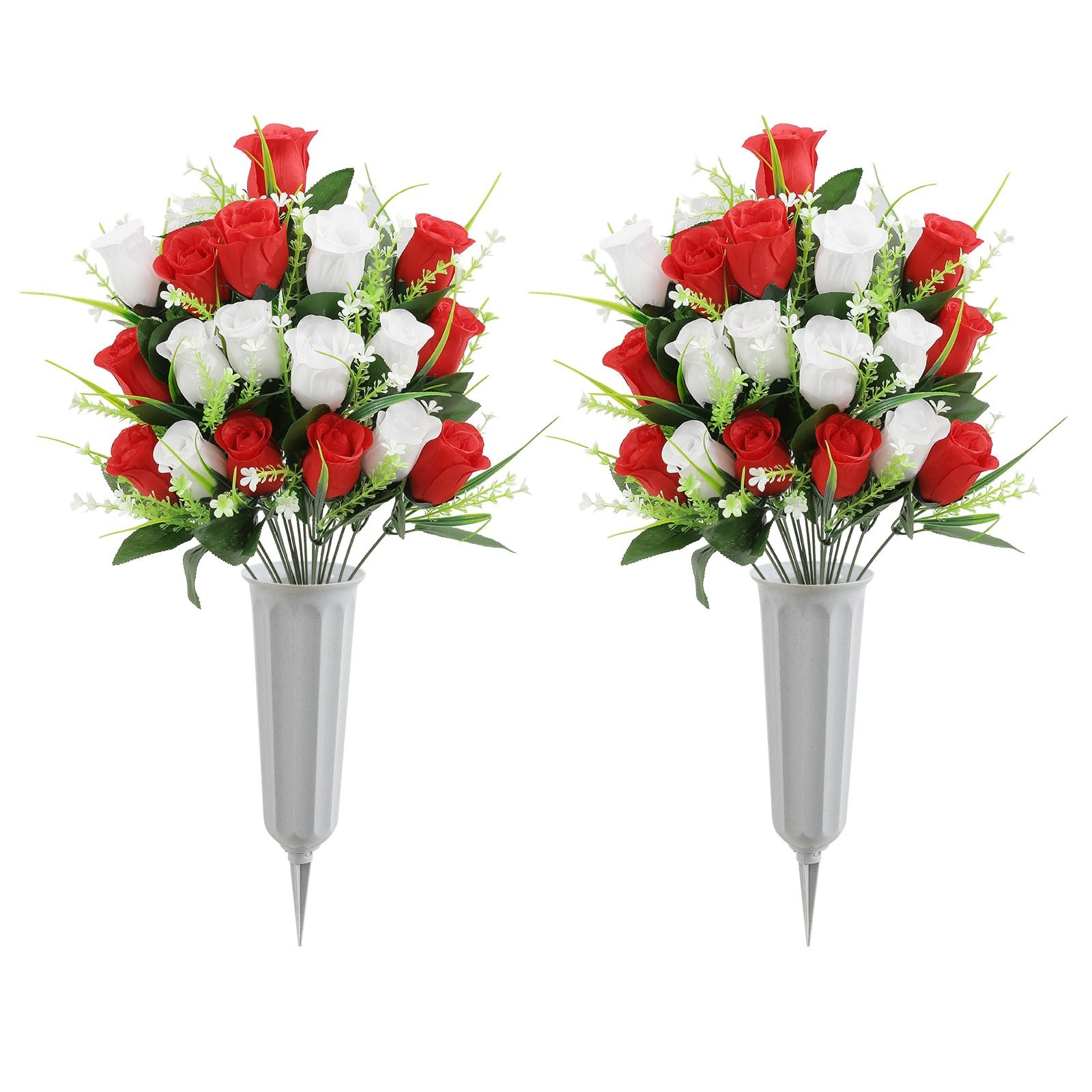 2Pcs Artificial Cemetery Flowers for Grave Silk Memorial Rose Flowers Outdoor…