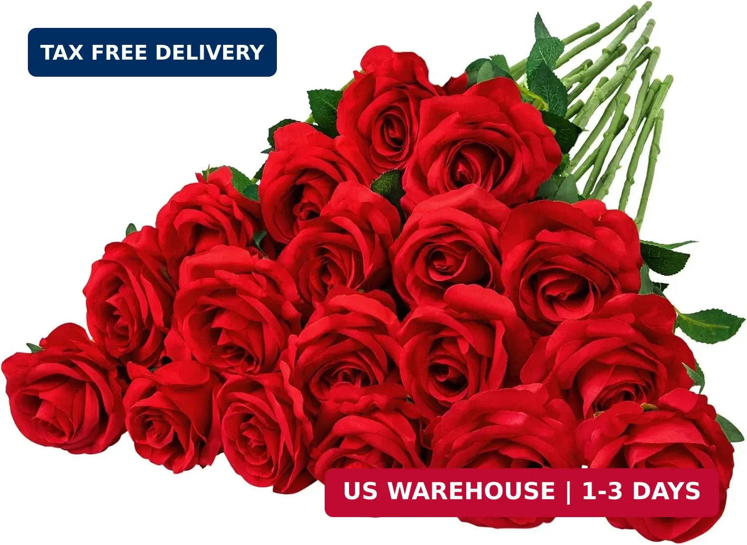 Ouddy Decor 20 Pcs Red Roses Artificial Velvet Silk Flowers Fake Roses Bouquet w