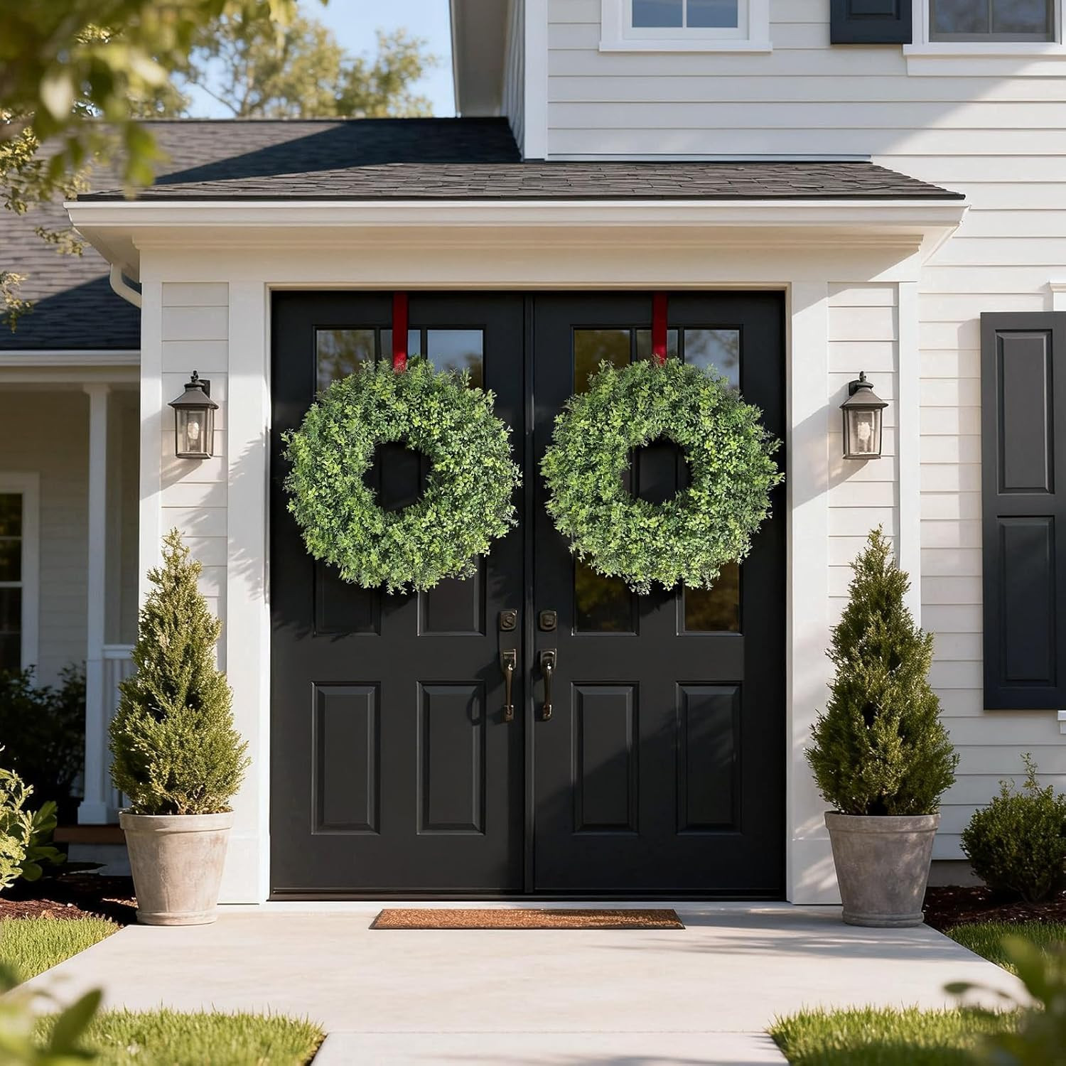 26″ Artificial Boxwood Wreath for Front Door – Faux Small Leaf Boxwood Plant, Sp