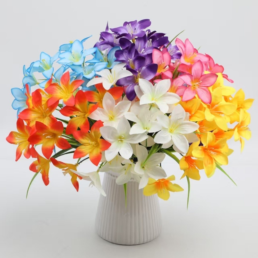 Faux Lily Flower Bouquet 35cm Height Plastic Silk Material for Home Office Use