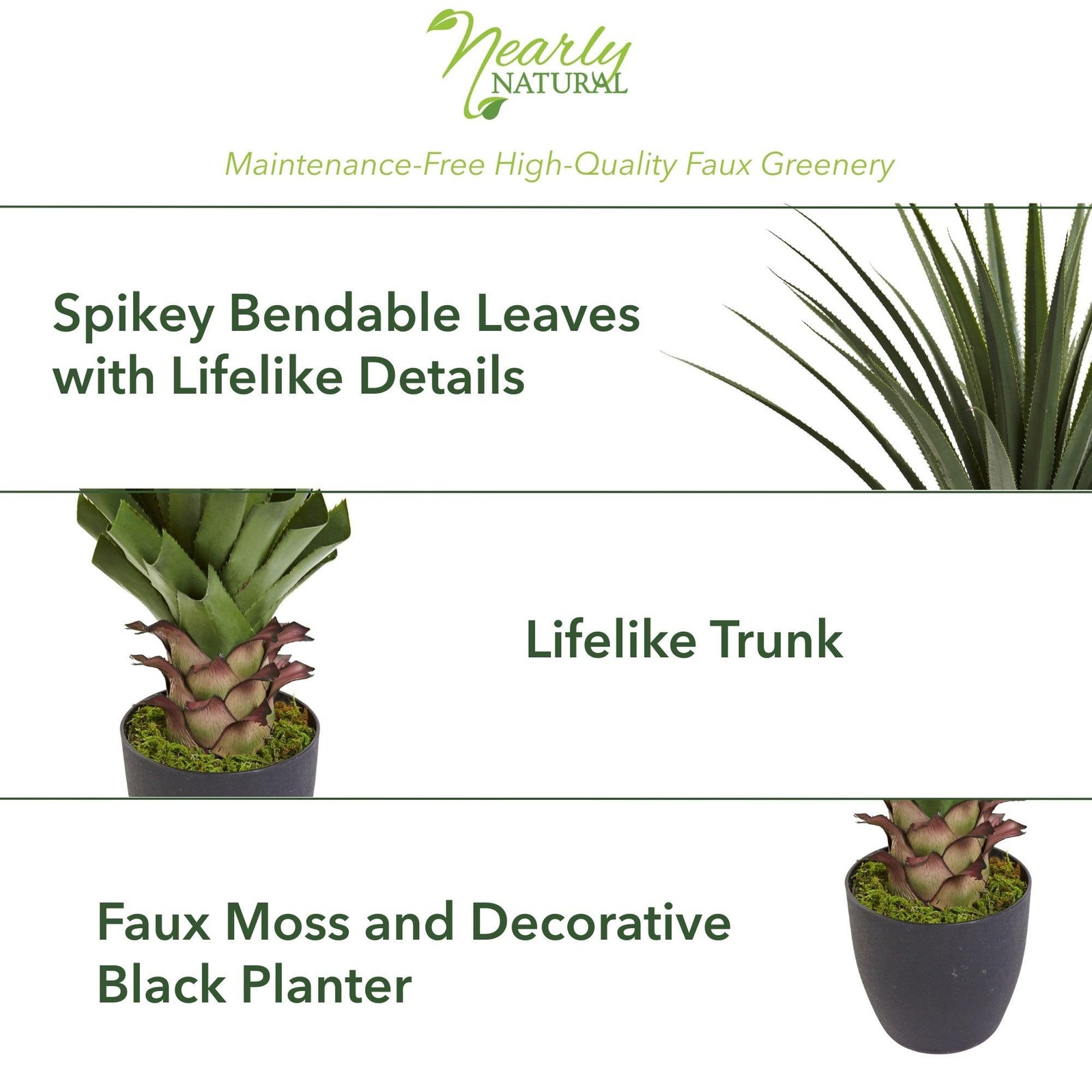 Nearly Natural 4Ft Artificial Spiked Agave Plant Faux Succulent Greenery For