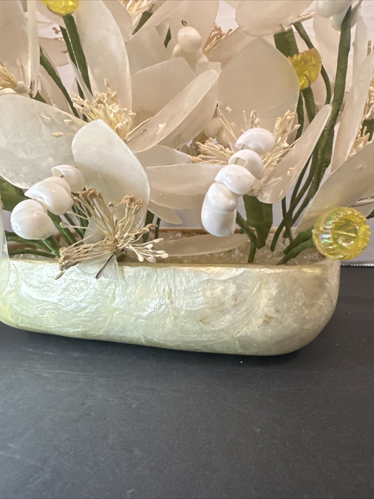Vintage Capiz Shell & Metal Floral Standing Arrangement