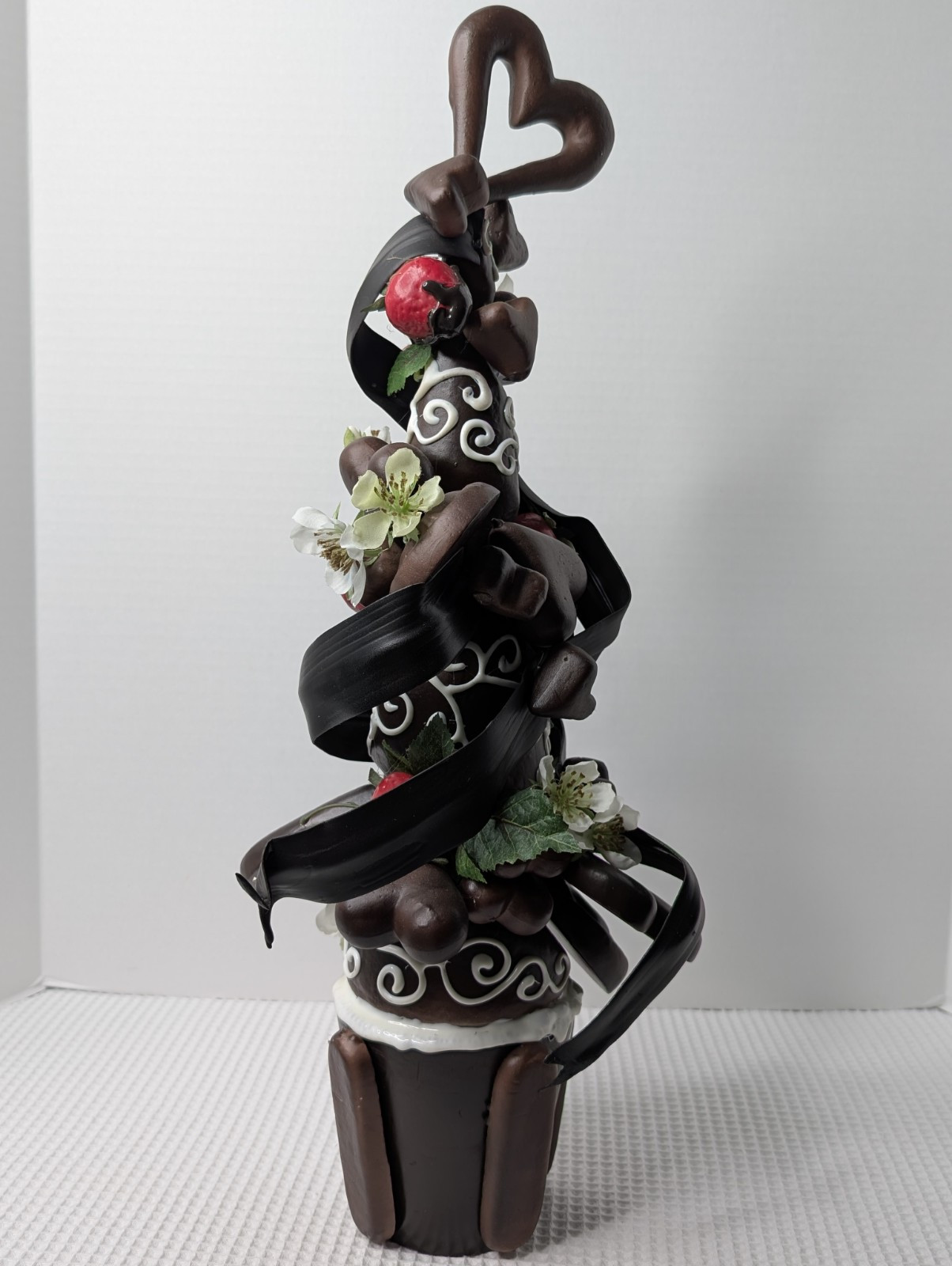 Vintage Chocolate Tree Plant Floral Christmas Holiday Faux Hearts Strawberries