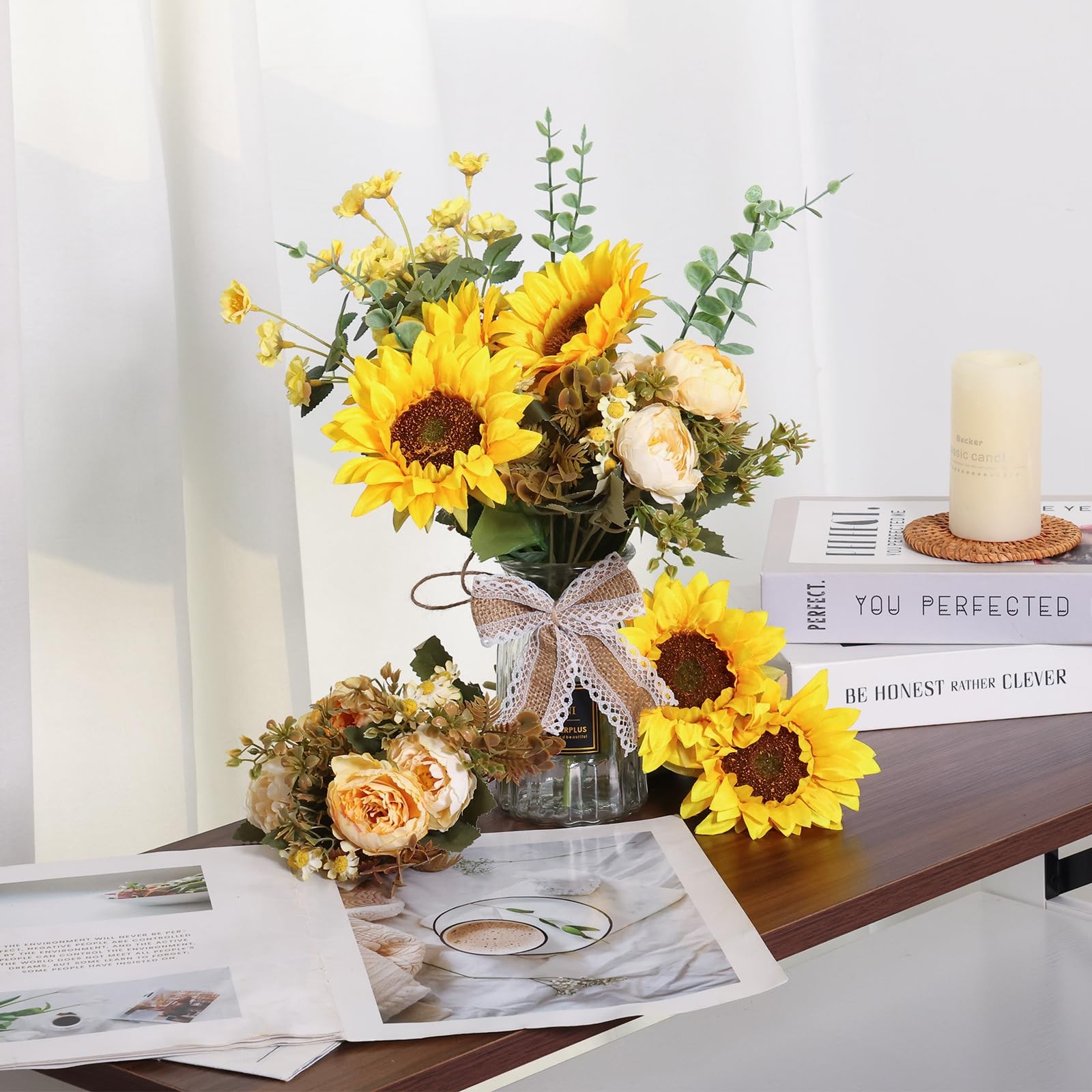 Fake Flowers in Vase, Artificial Flowers with Vase Faux Silk Floral Arrangeme…