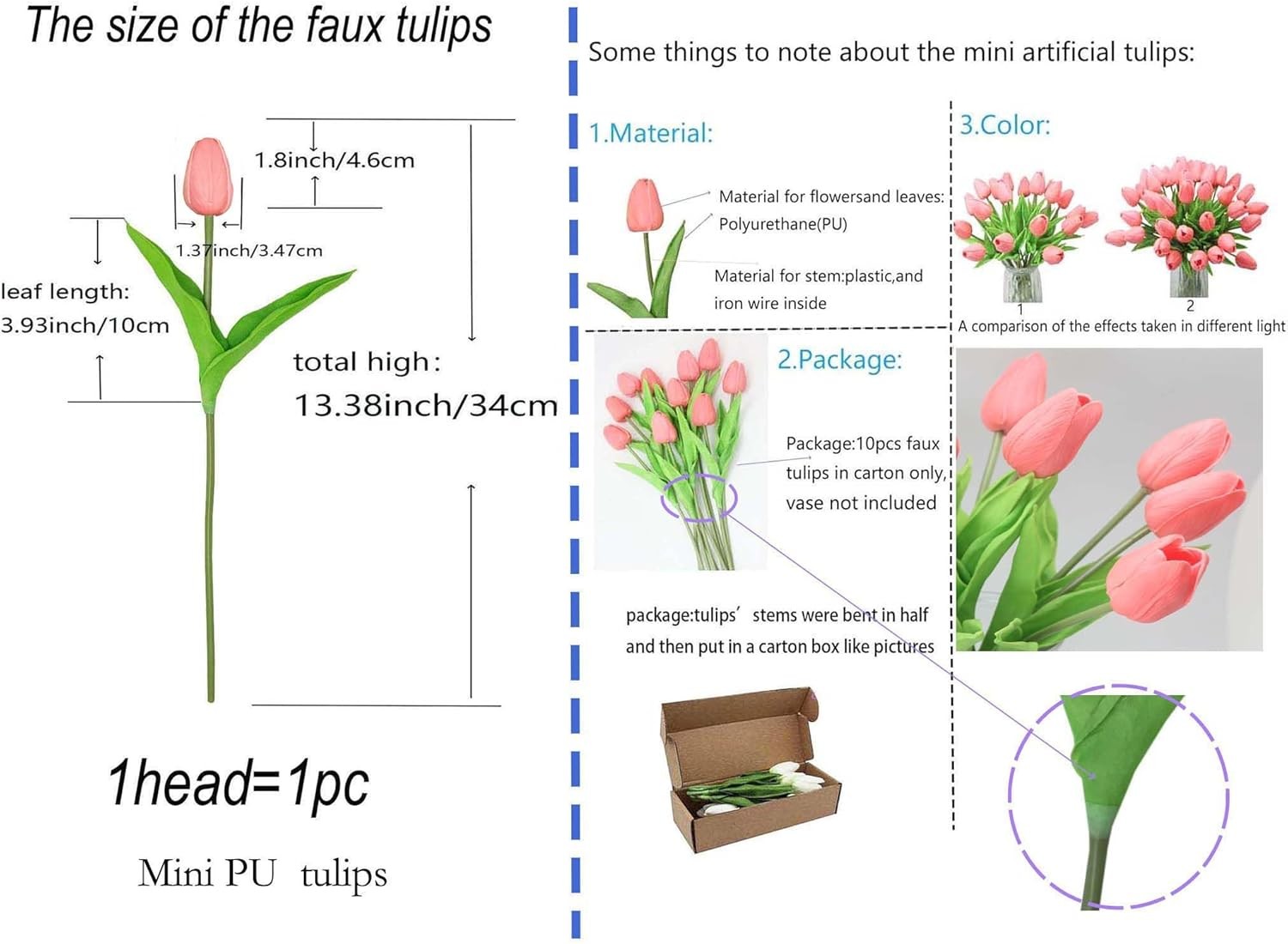 10-Heads Artificial Flowers PU Mini Real Touch Tulip Bouquets for Home Wedding P