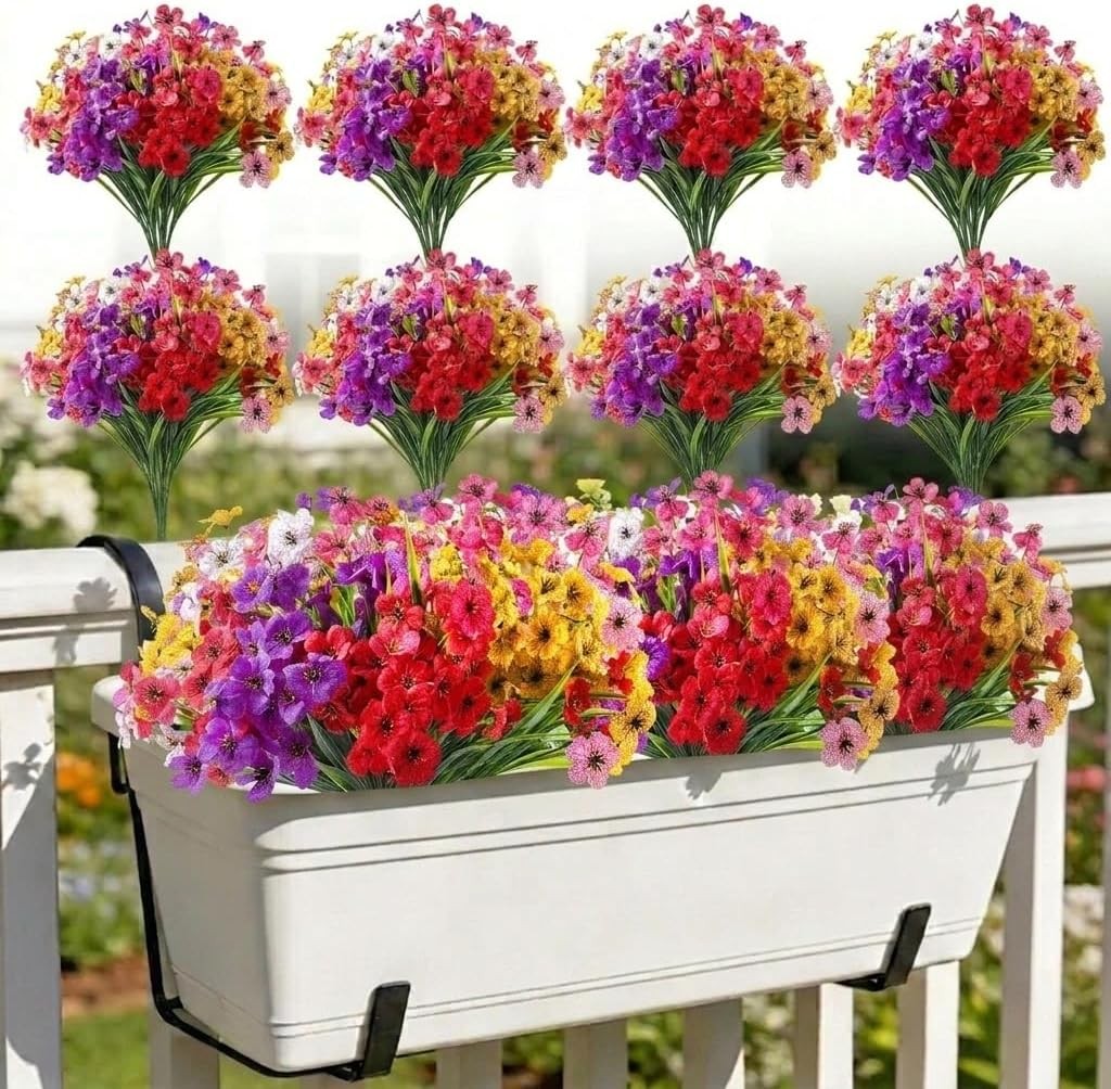 24 Bundles UV Resistant Artificial Flowers, Outdoor Indoor Orange Decor