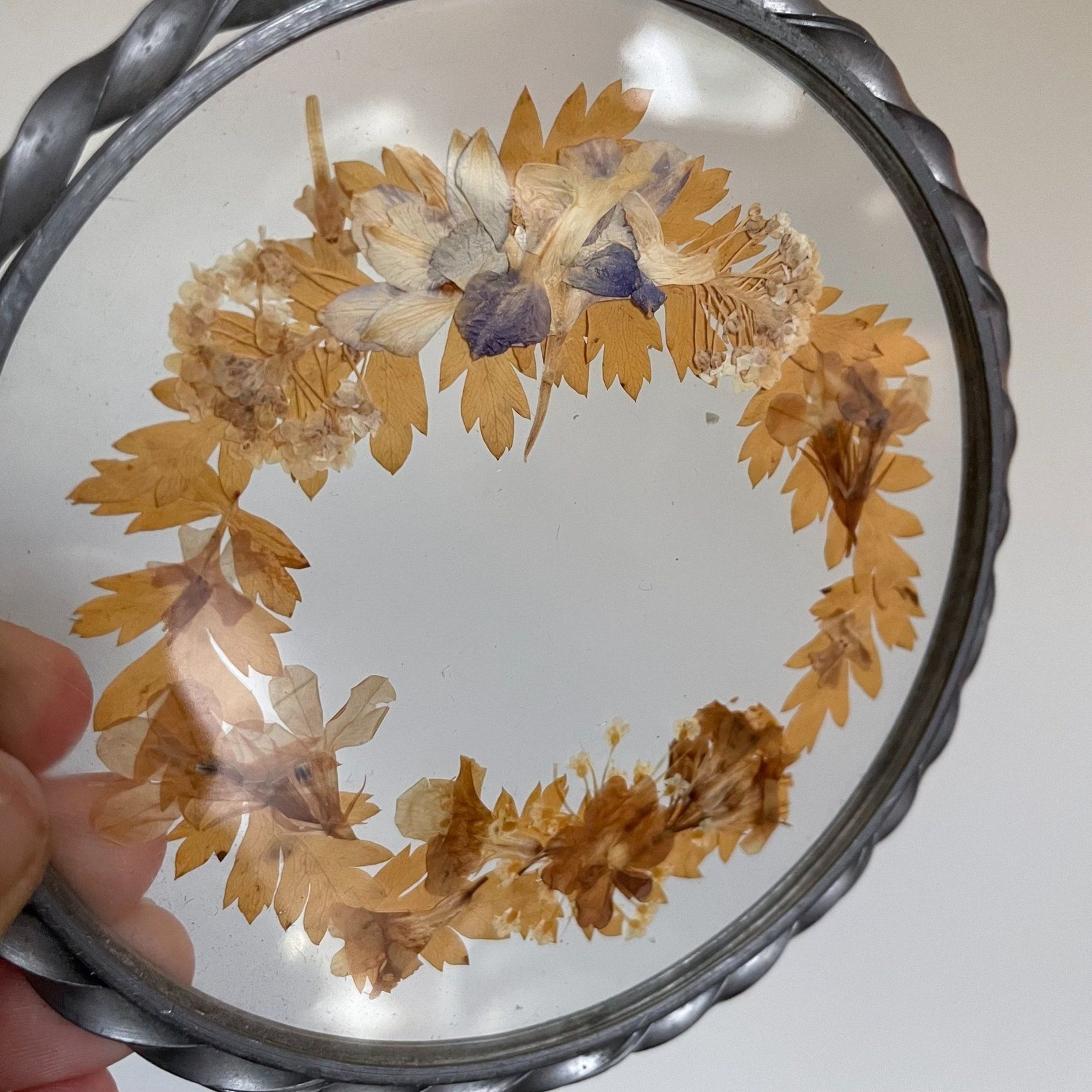 Vintage Silvery Framed Pressed Flowers