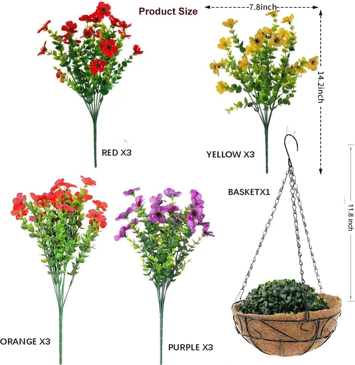 Artificial Faux Hanging Plants Flowers with Basket for Outdoor Outside Decora…