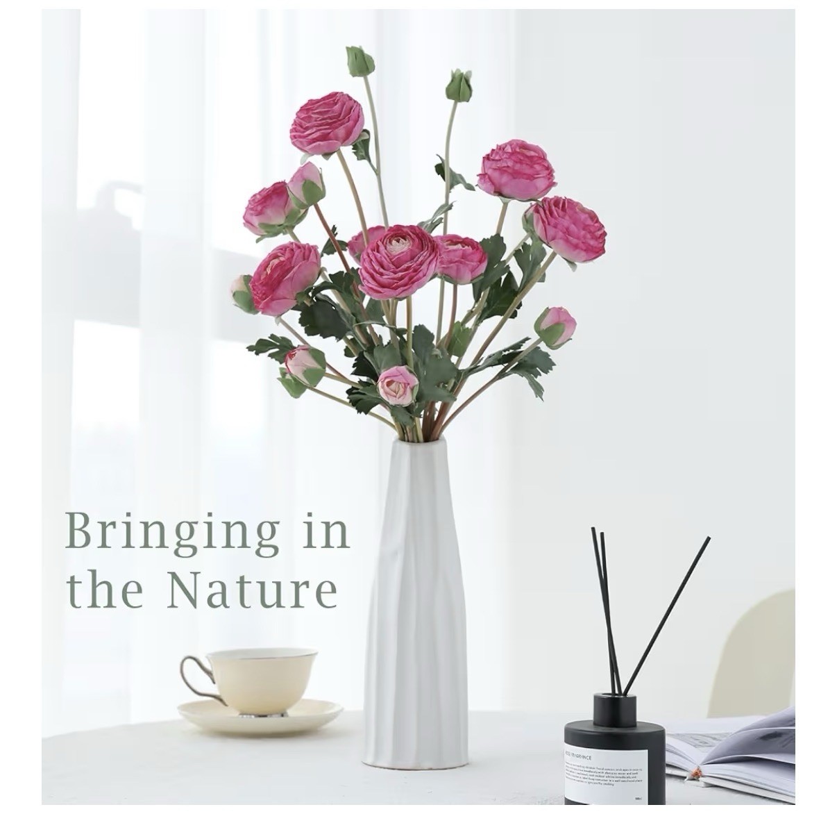 6 pieces of realistic silk purple ranunculum artificial flowers, long stems
