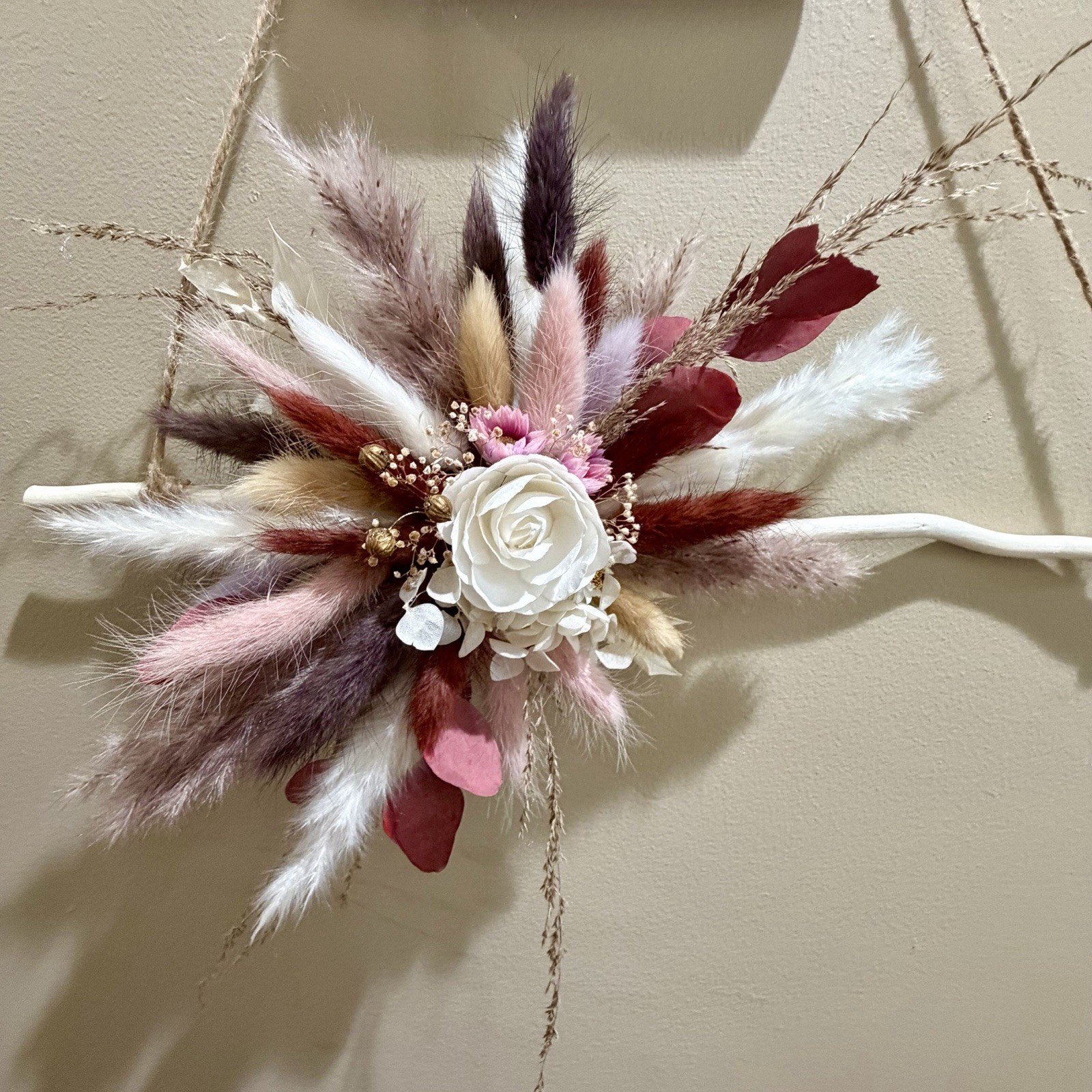 Natural Dried Flowers Wall Decor Handmade (paper white rose)