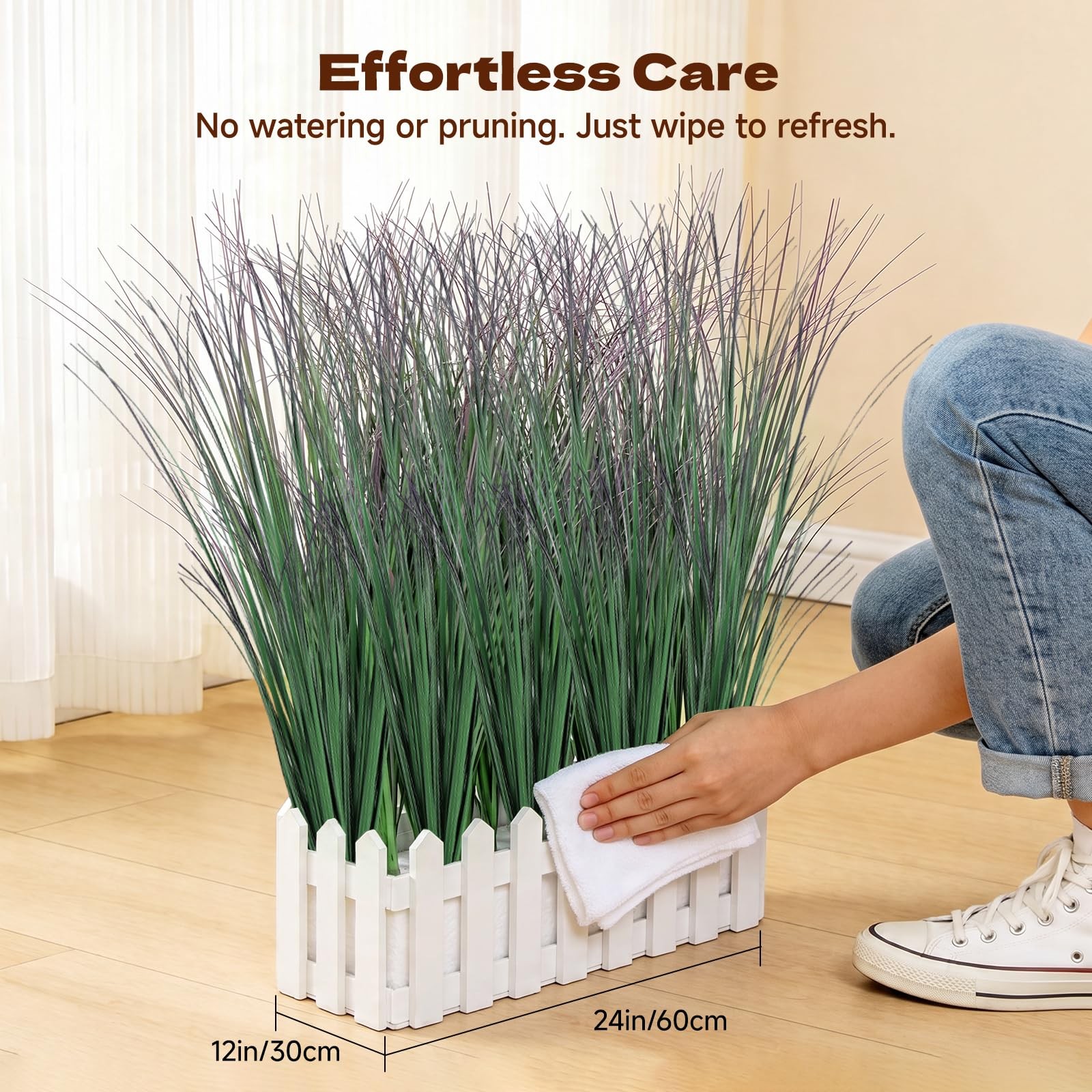12Pcs Artificial Plants Outdoor, 21″ Fake Shrubs Wheat Grass, Greenery Stems …