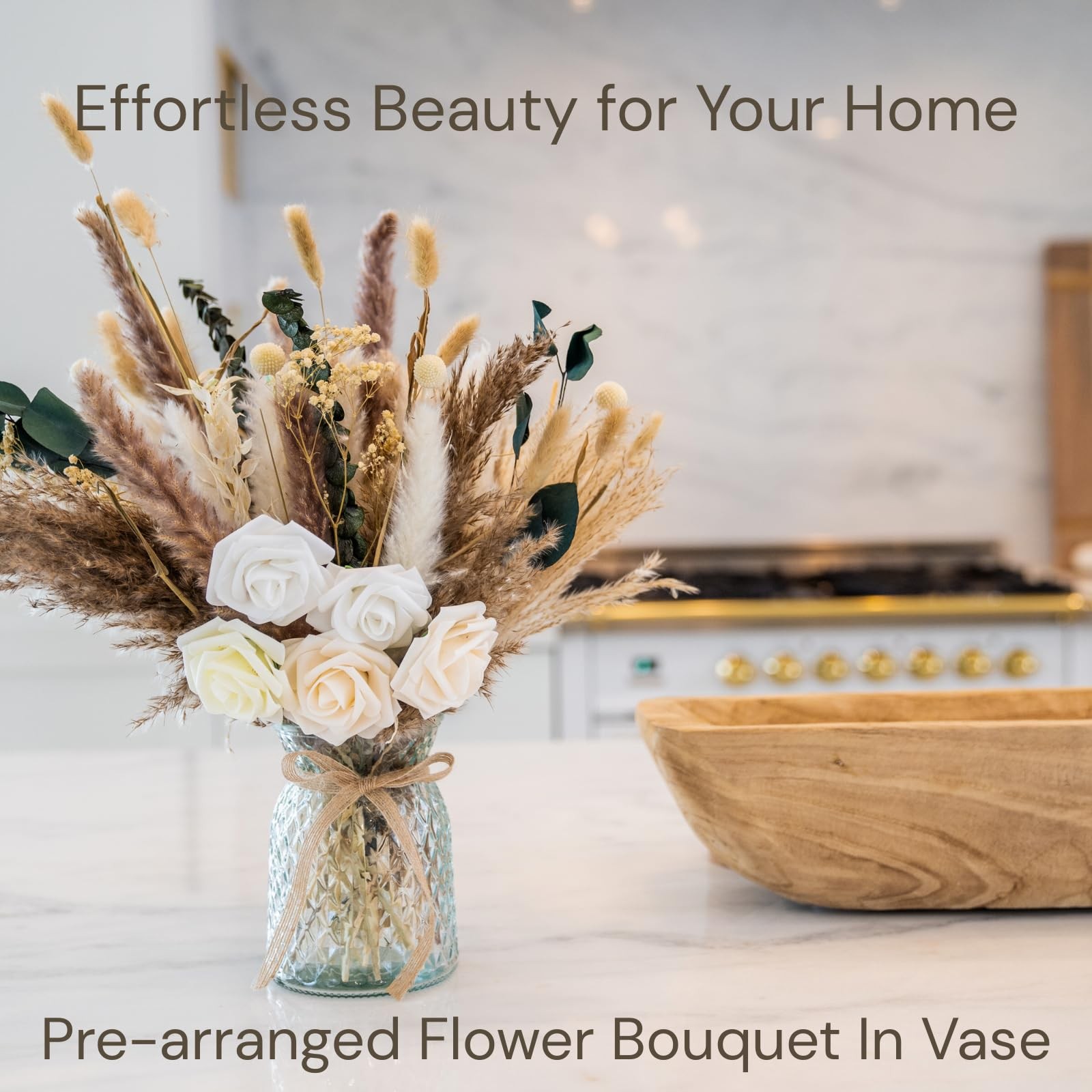 100 PCS Artificial Flowers Arrangement Vase Dining Table Fake Dried Pampas