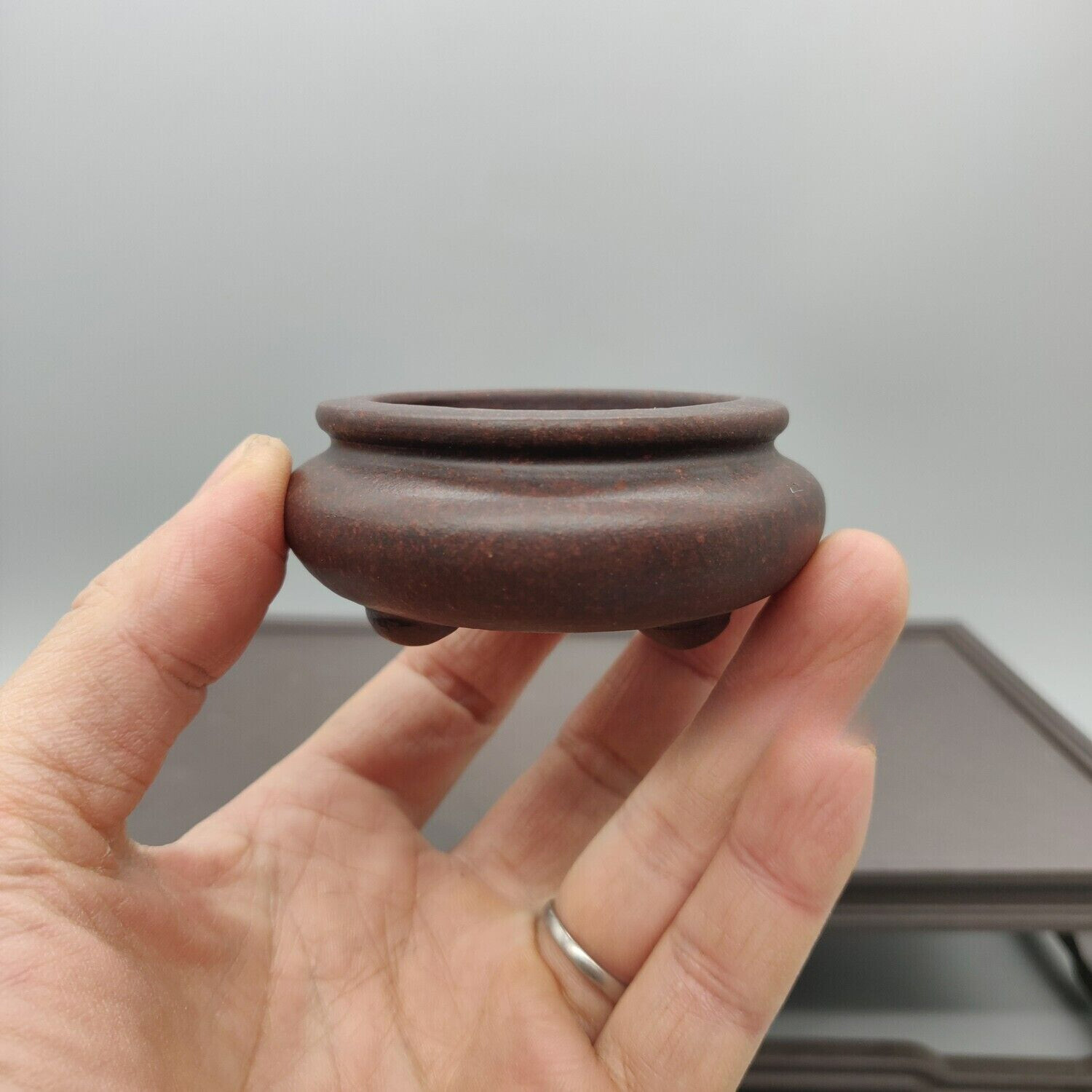 Dark Red Round Chinese Yixing Zisha Mame Bonsai Pot 2.25”x2.25”x1”