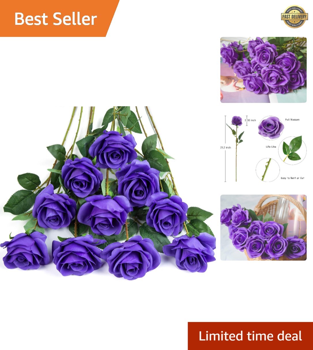 Vibrant Purple Silk Roses – 10PCS Durable Faux Flowers for Stylish Arrangements