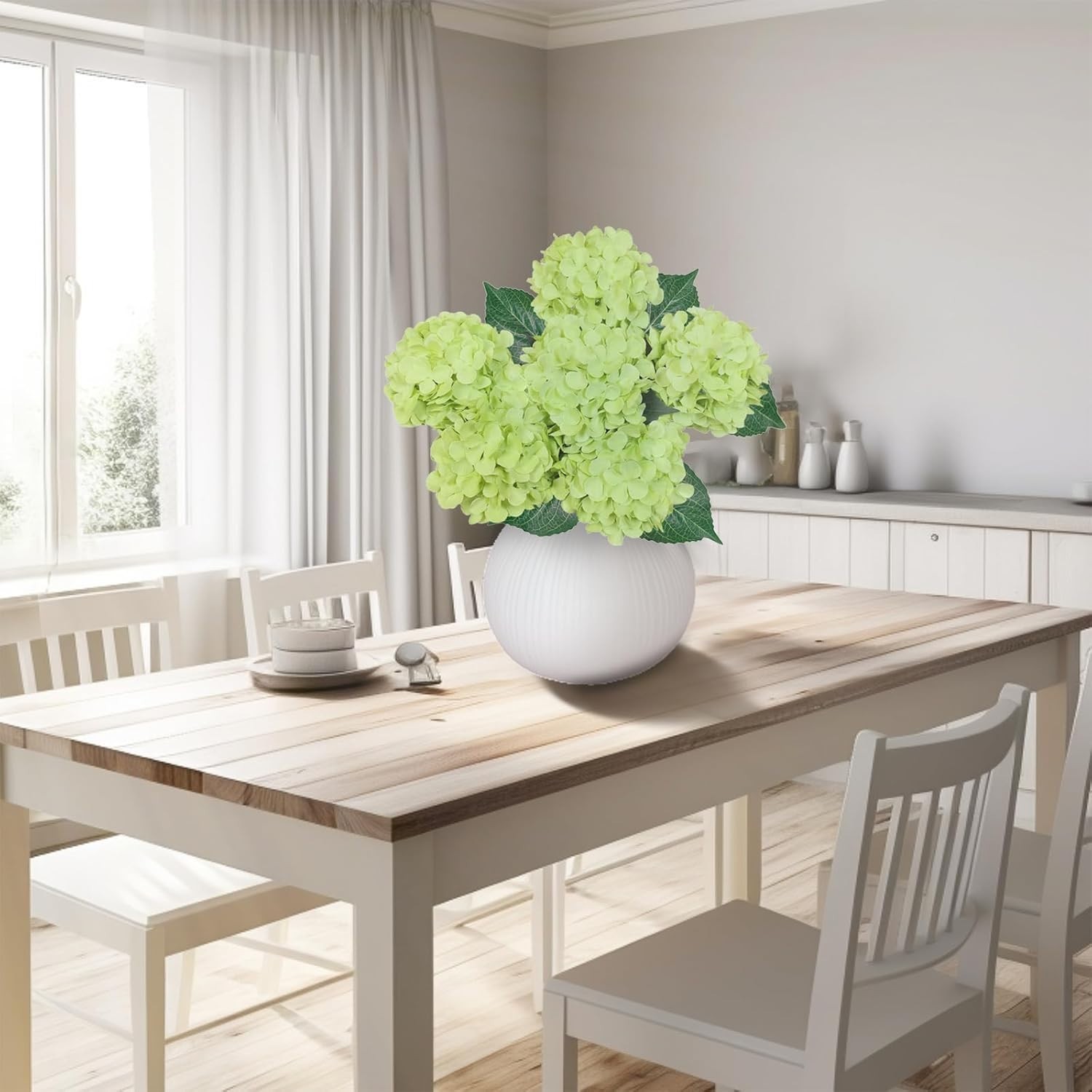 Green Hydrangea Faux Flowers – 6PCS for Beautiful Home Decor & Events