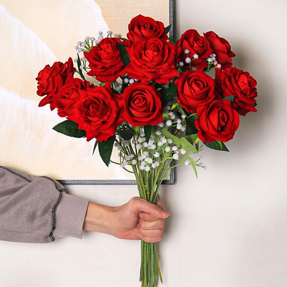 15x 20″ Fake Red Roses Artificial Flowers Bouquet Silk Stems Party Wedding Decor