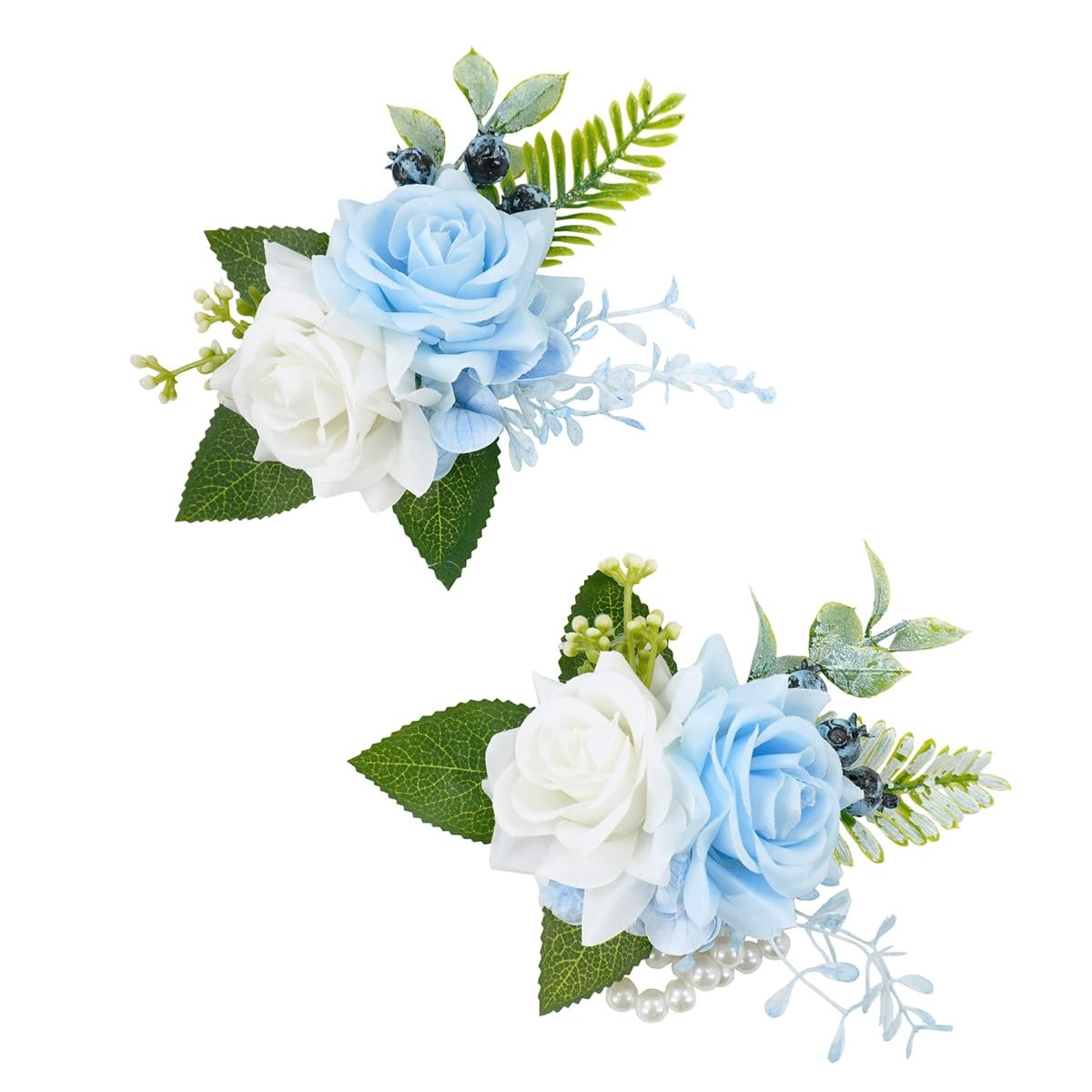 Light Blue Corsage and Boutonniere Set for Wedding Prom Artificial Rose Flow