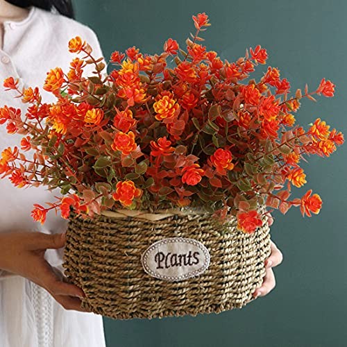 8 Bundles Artificial Fall Flowers No Fade Faux Autumn Plants, Green Orange