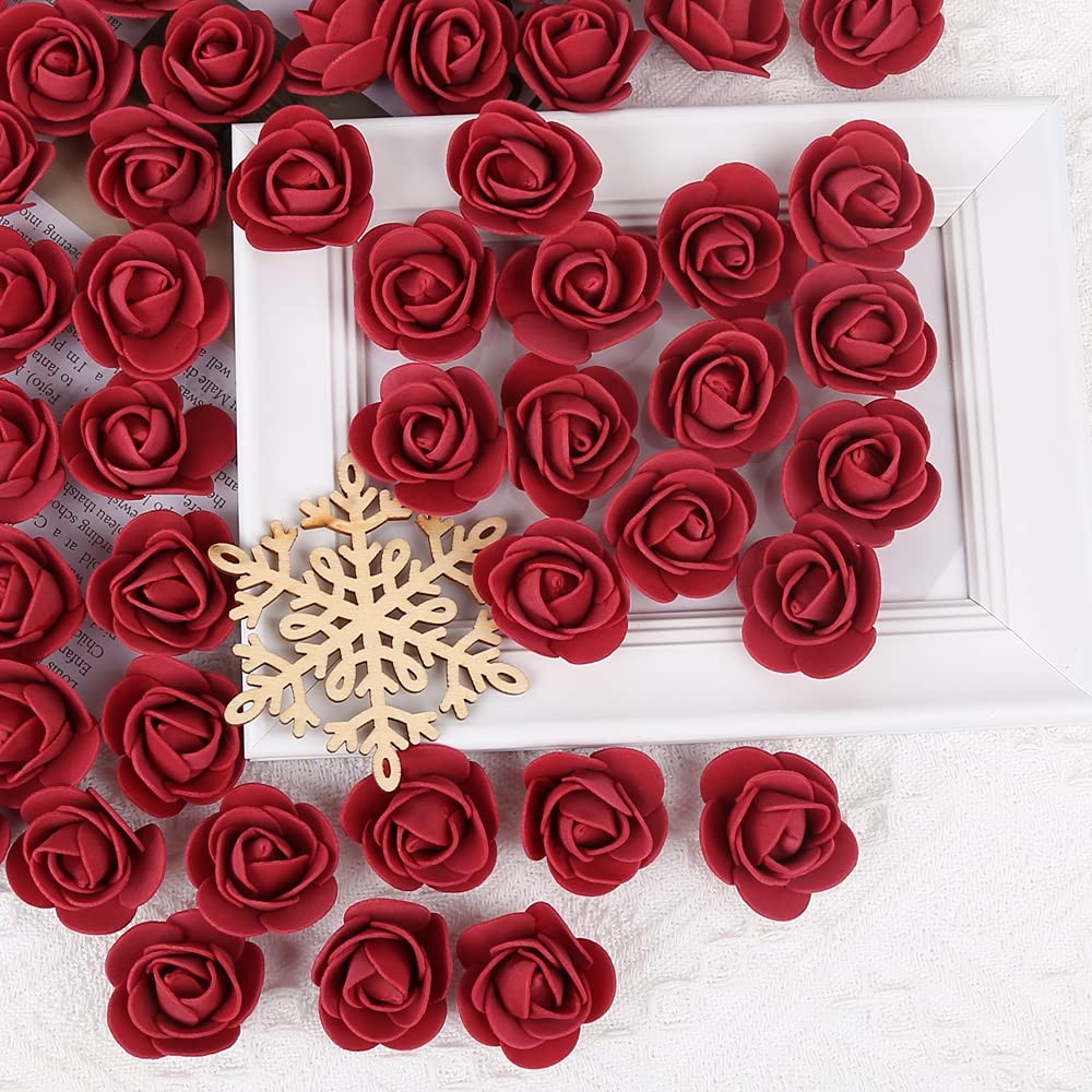 500 PCS Burgundy Mini Artificial Foam Rose Heads Fake Flower DIY Crafts Decor