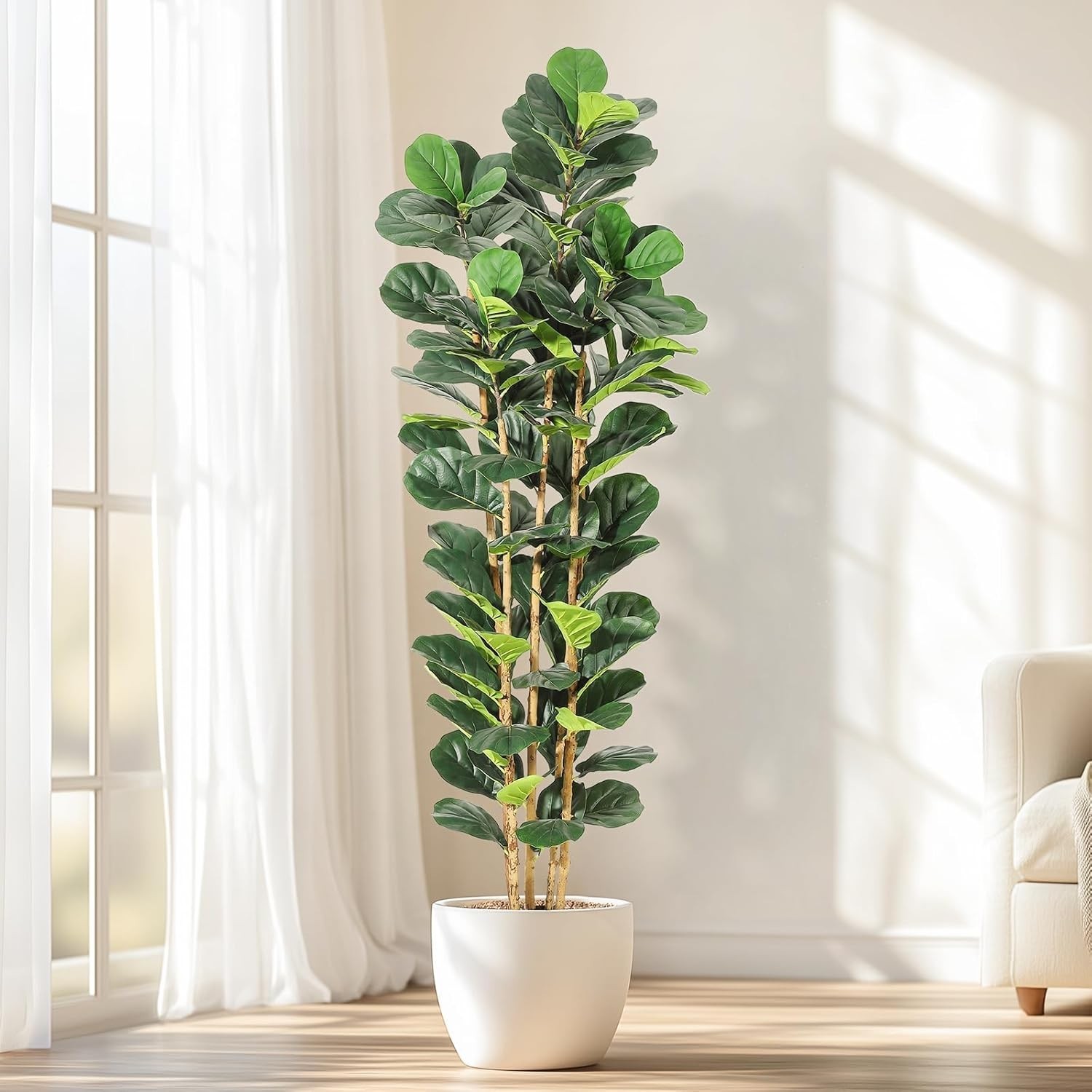 Faux Fiddle Leaf Fig Tree with Planter, 5FT Ultra-Realistic Artificial Plants