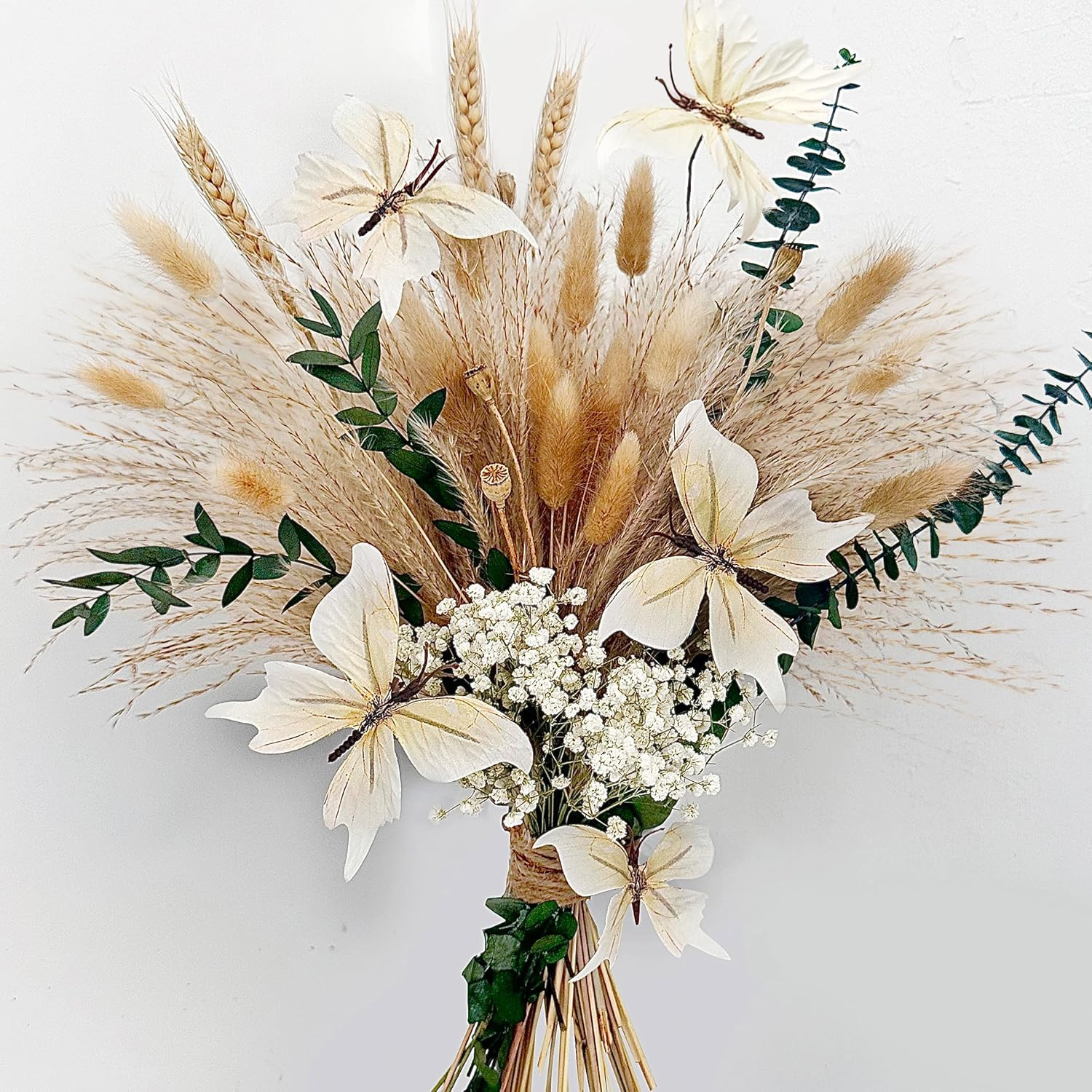 Pampas Grass Dried Flower Bouquet for Boho Home Decor | Eucalyptus, Butterflies