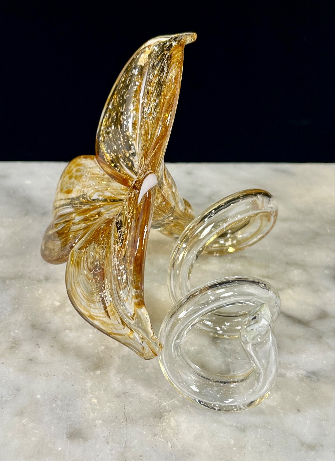 VTG Hand Blown Glass Petal Flower Amber Color