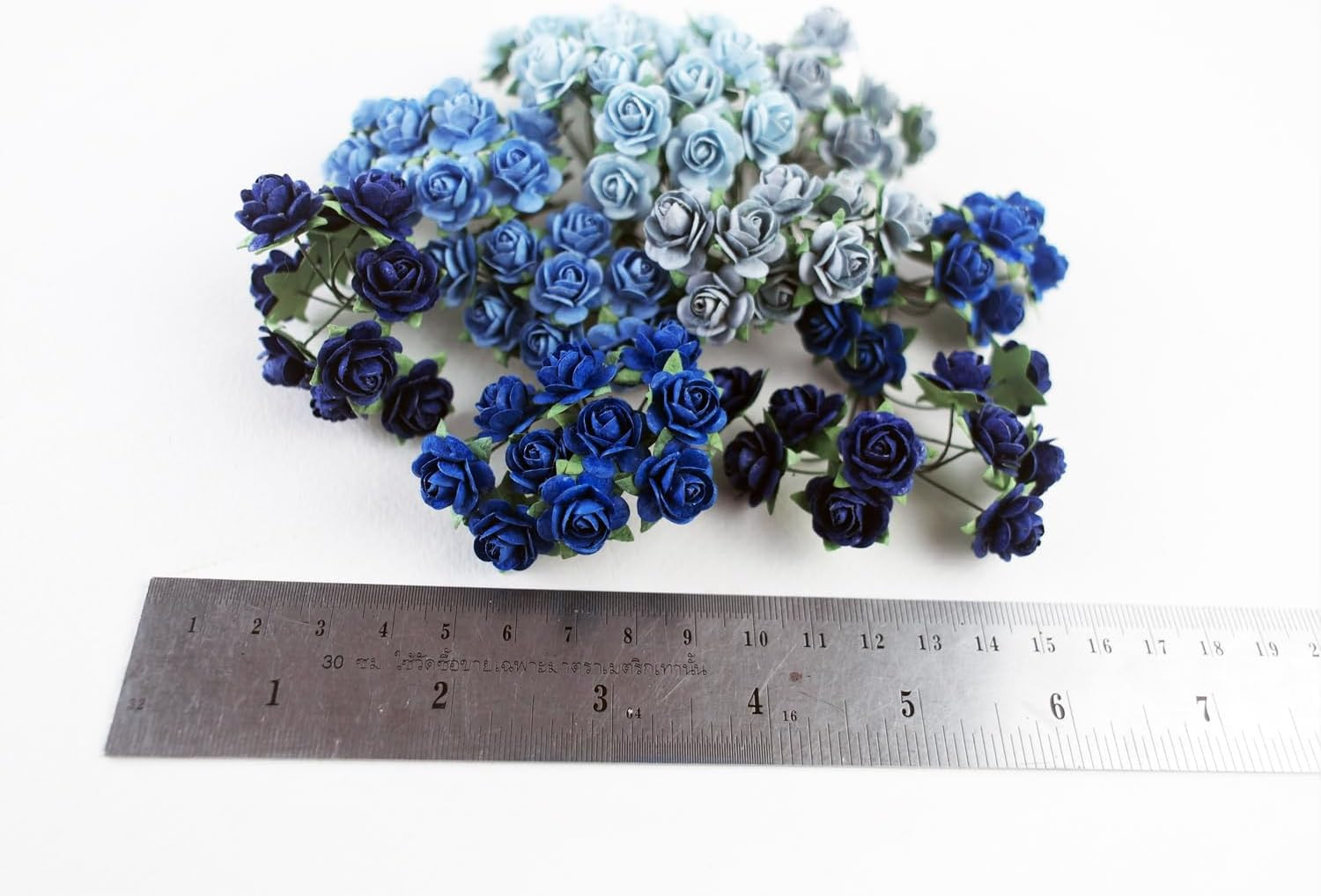 100 pcs Tiny Artificial Roses Mixed Dark and Light Blue Shade Five Color Mulb…
